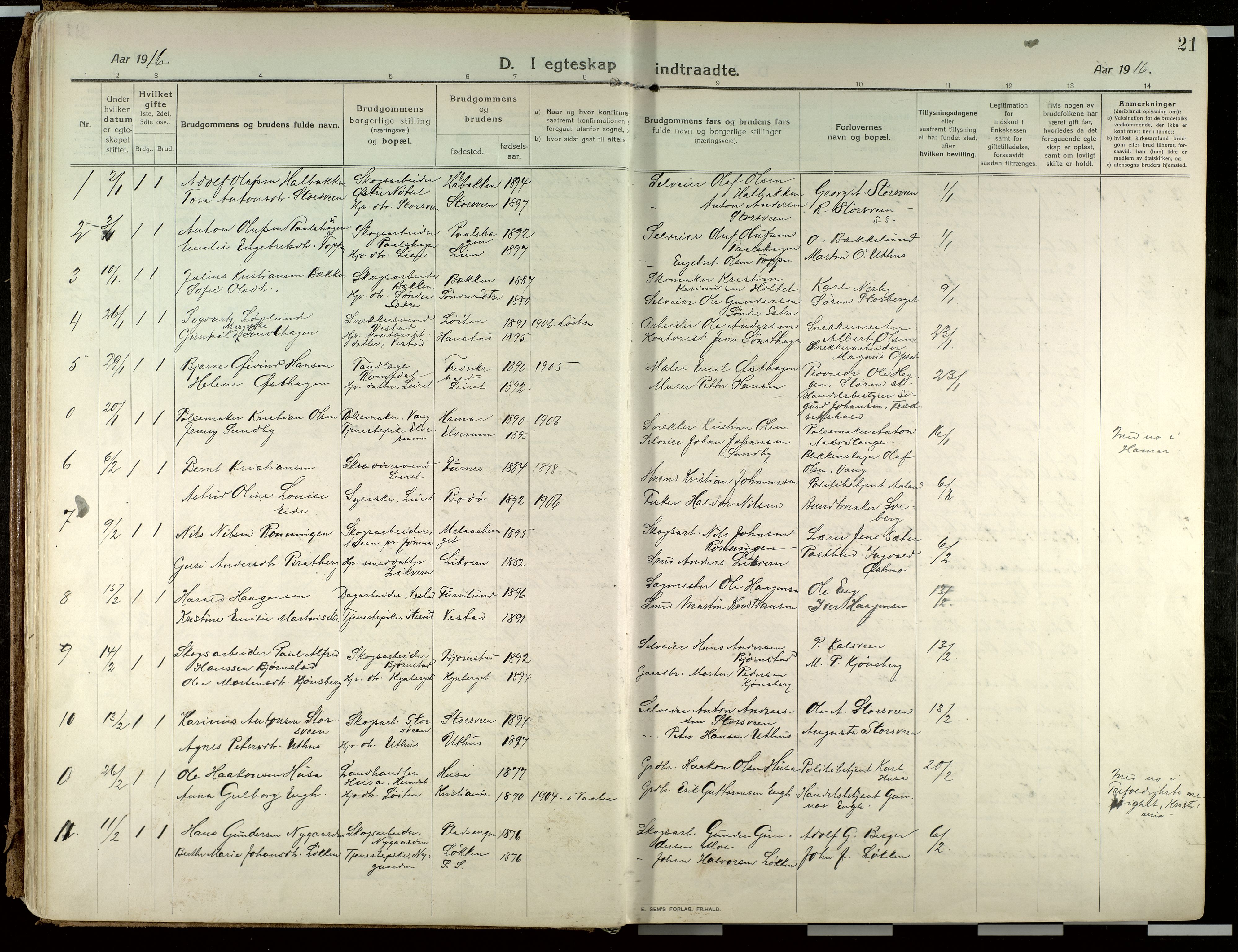 Elverum prestekontor, SAH/PREST-044/H/Ha/Haa/L0021: Parish register (official) no. 21, 1913-1928, p. 21