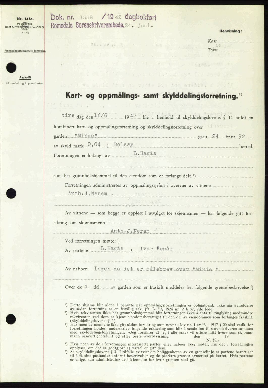 Romsdal sorenskriveri, AV/SAT-A-4149/1/2/2C: Mortgage book no. A12, 1942-1942, Diary no: : 1338/1942