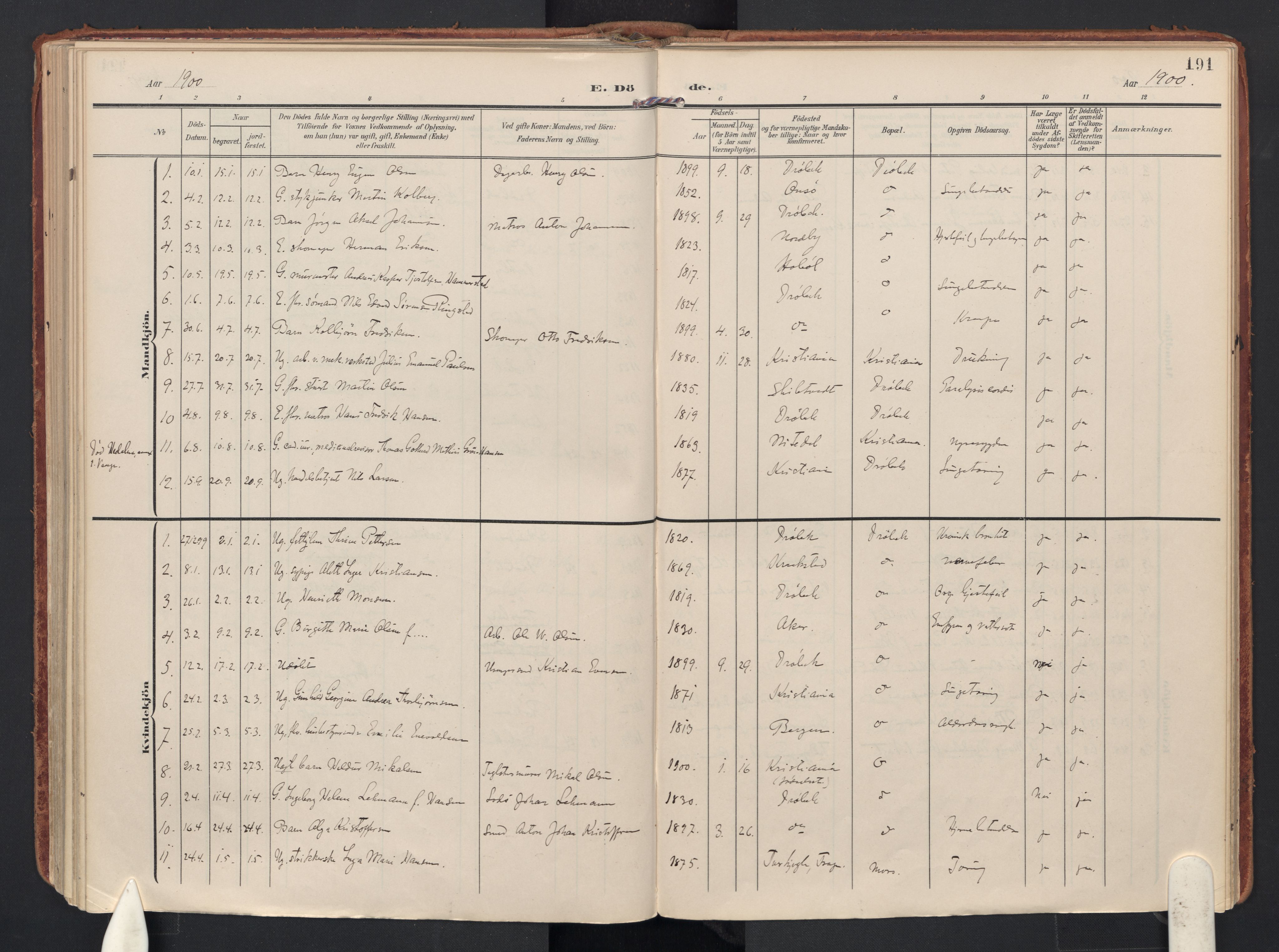 Drøbak prestekontor Kirkebøker, SAO/A-10142a/F/Fb/L0003: Parish register (official) no. II 3, 1897-1918, p. 191