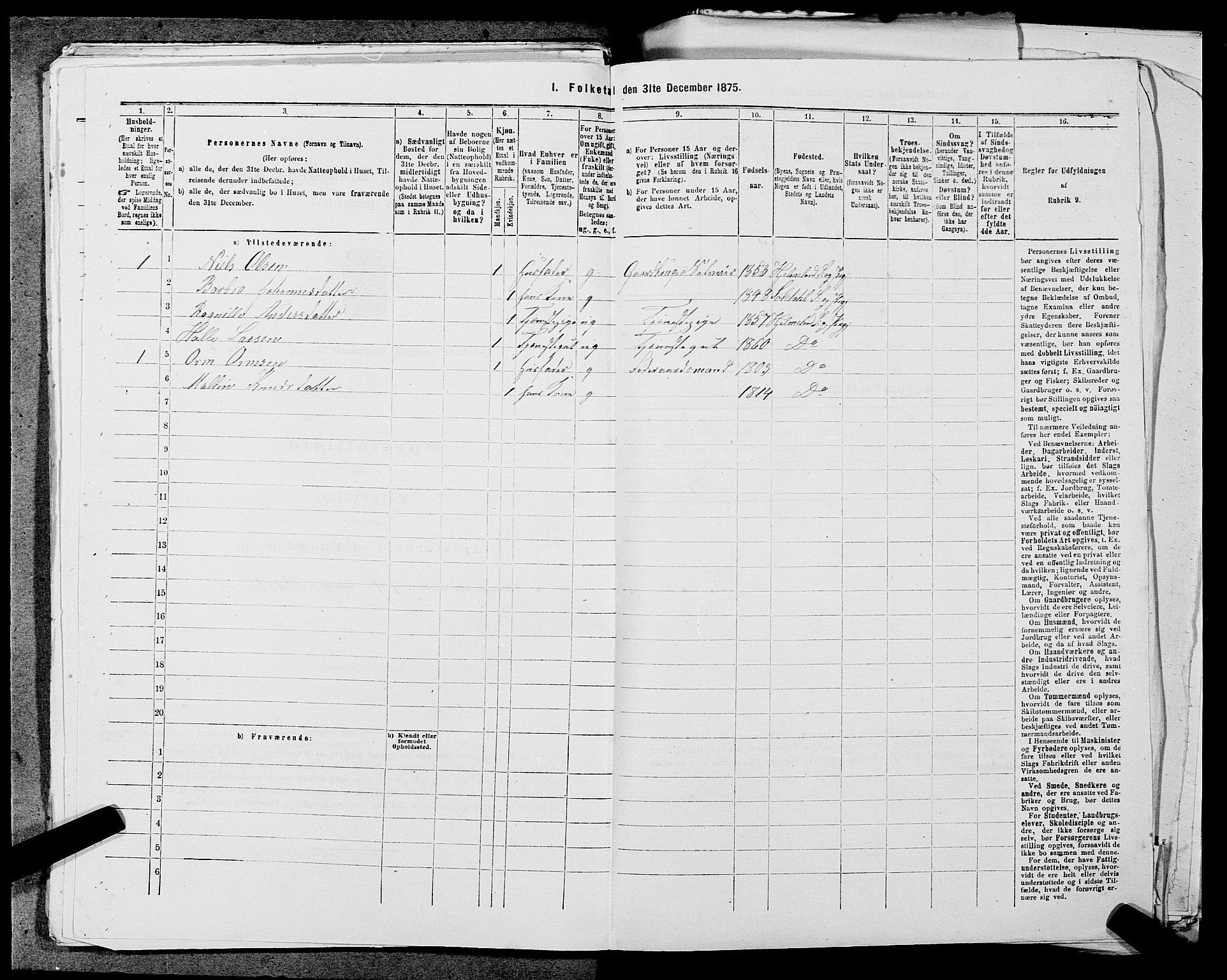 SAST, 1875 census for 1133P Hjelmeland, 1875, p. 314