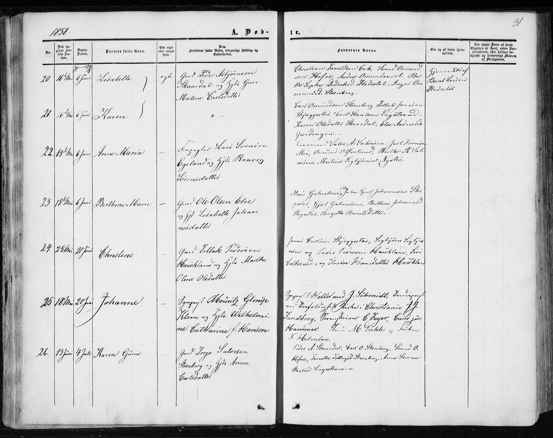 Lund sokneprestkontor, AV/SAST-A-101809/S06/L0009: Parish register (official) no. A 8, 1853-1877, p. 31