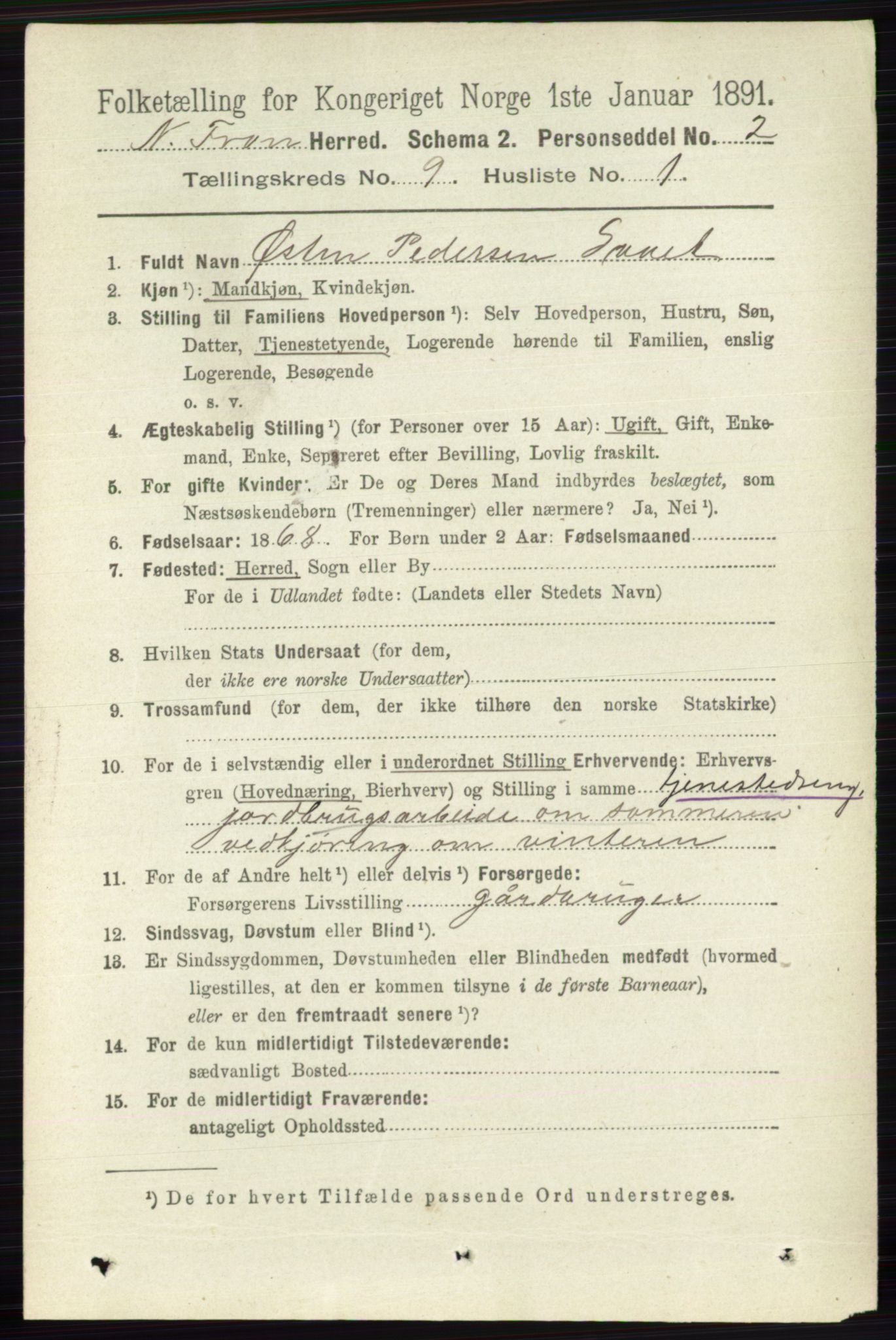 RA, 1891 census for 0518 Nord-Fron, 1891, p. 3715