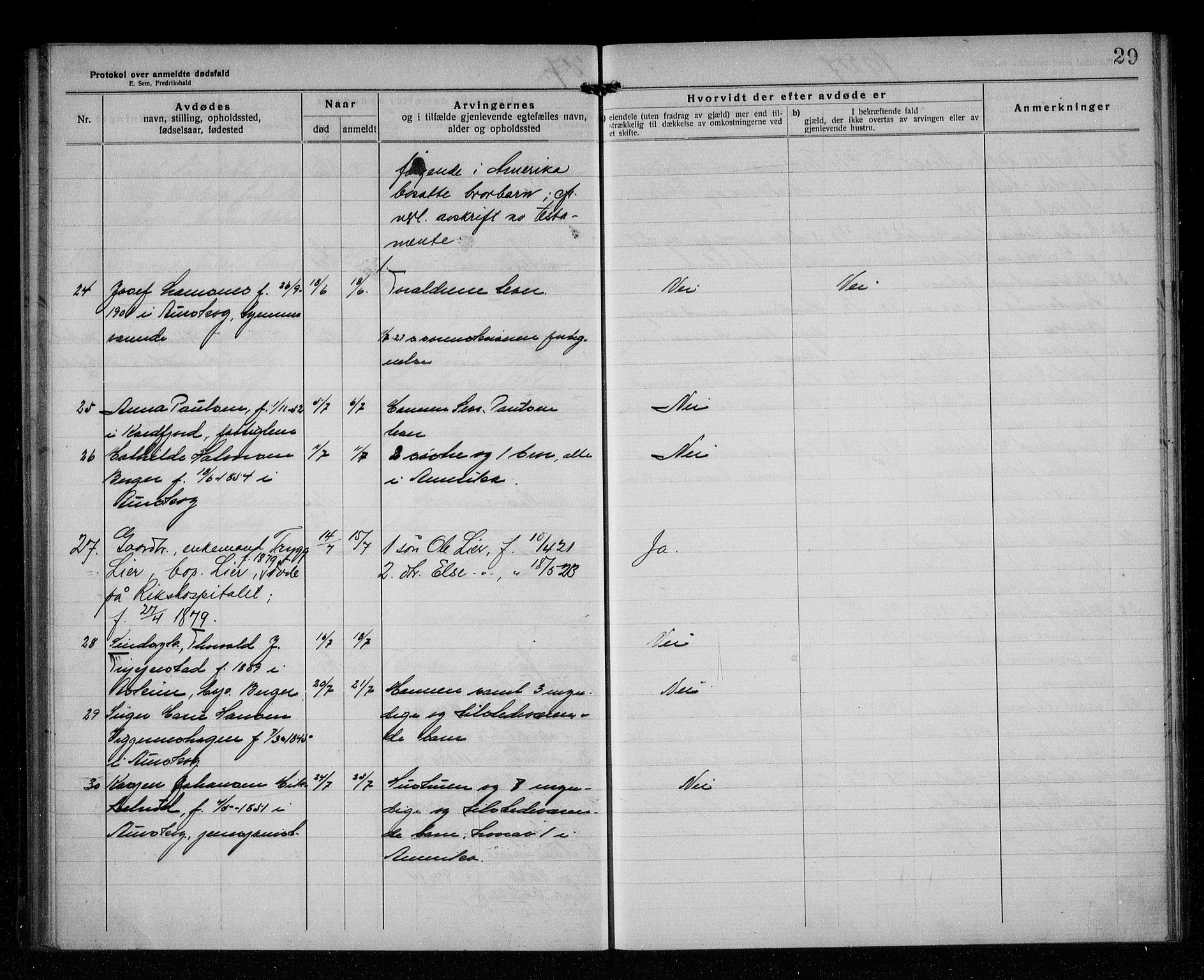 Aurskog lensmannskontor, AV/SAO-A-10350/H/Ha/Haa/L0006: Dødsfallsprotokoll, 1922-1931, p. 29