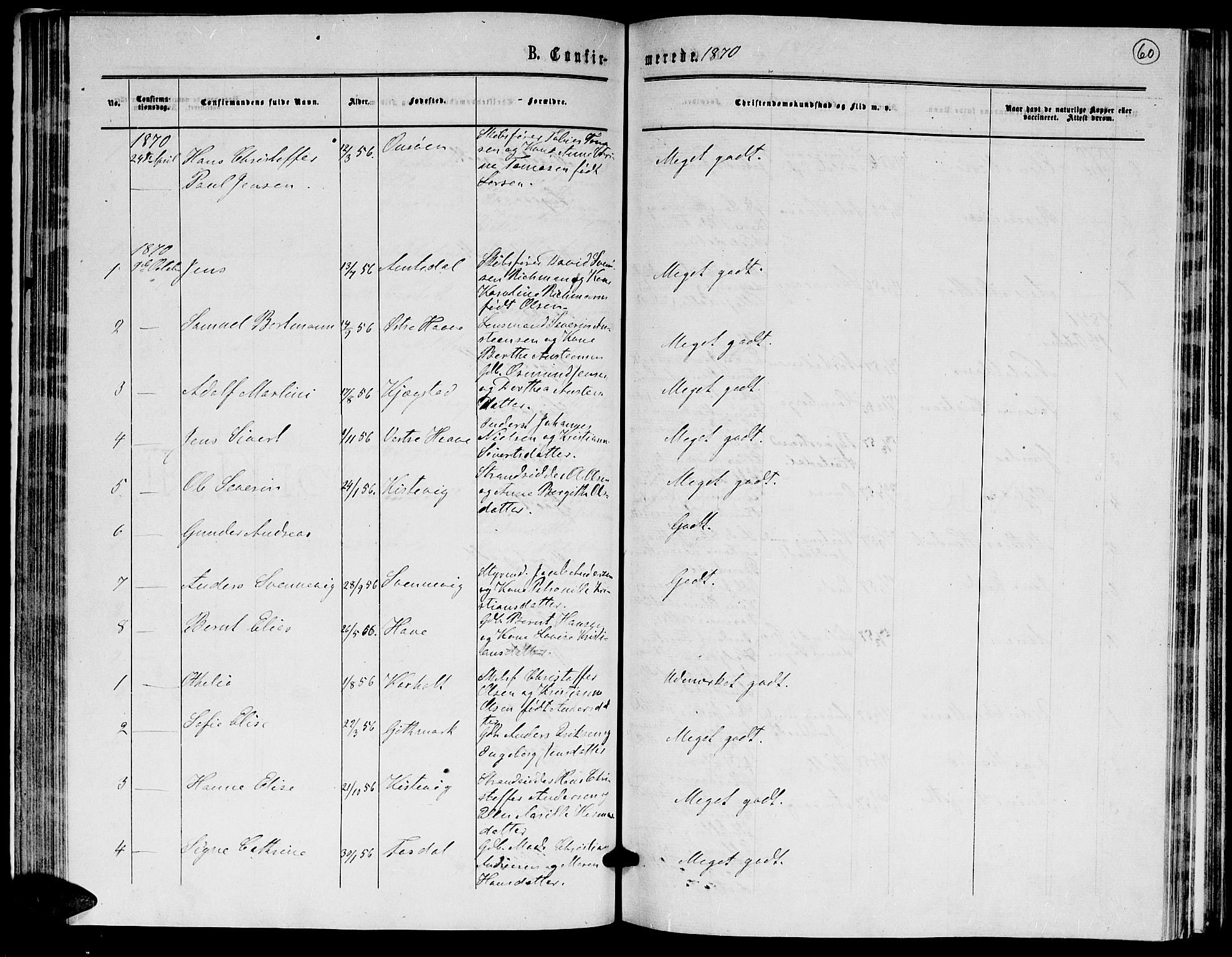 Hommedal sokneprestkontor, AV/SAK-1111-0023/F/Fb/Fba/L0003: Parish register (copy) no. B 3, 1863-1884, p. 60