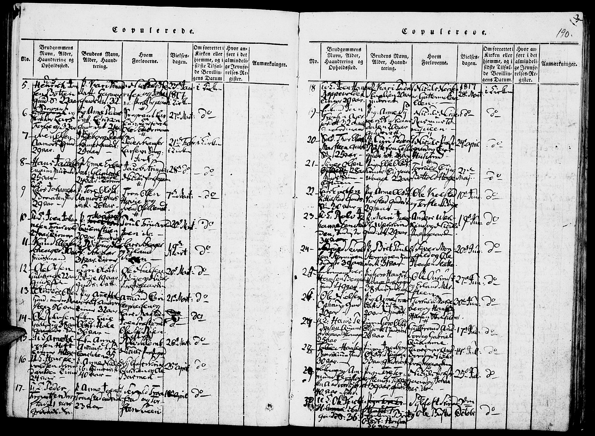 Lom prestekontor, SAH/PREST-070/K/L0004: Parish register (official) no. 4, 1815-1825, p. 190