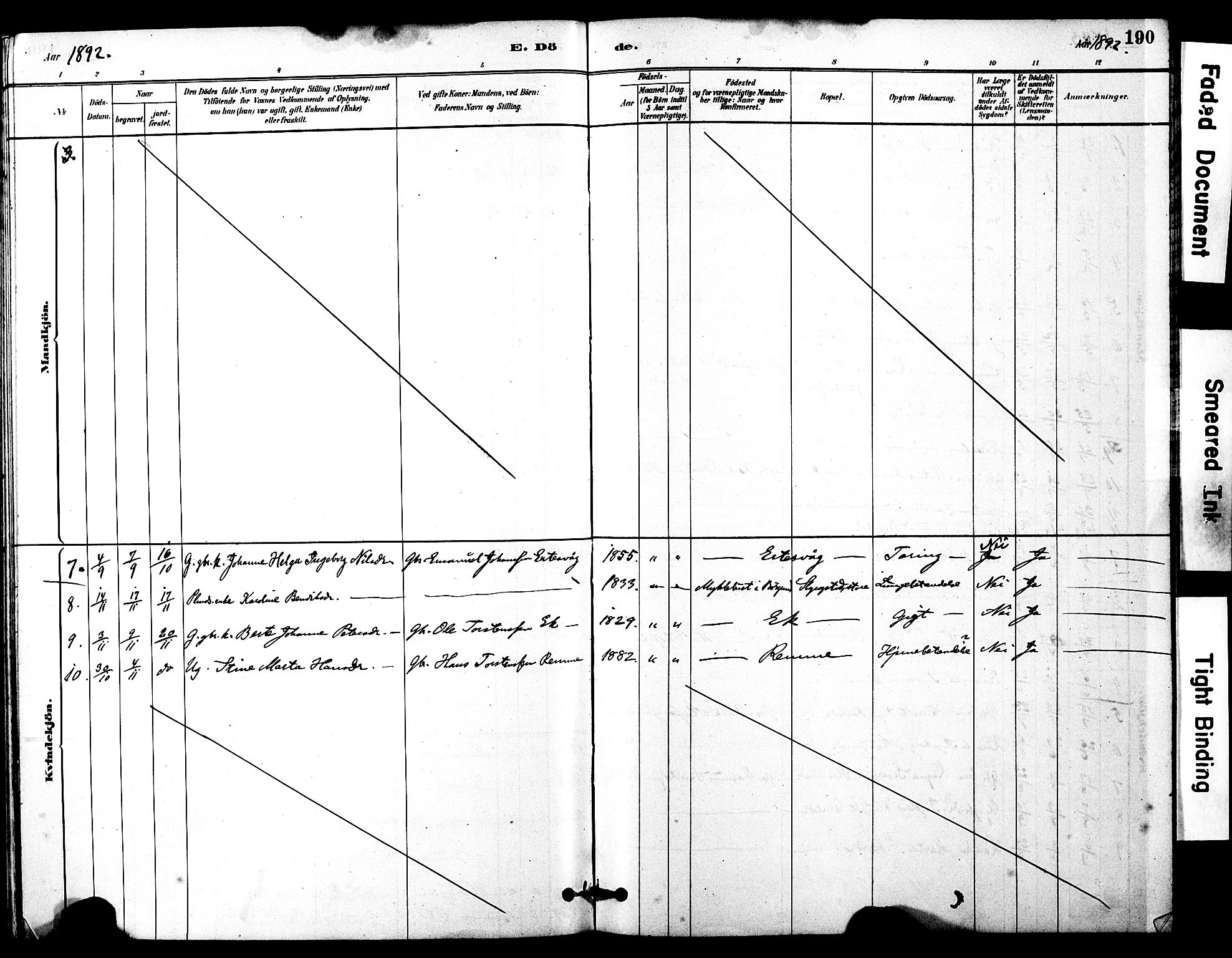 Ministerialprotokoller, klokkerbøker og fødselsregistre - Møre og Romsdal, SAT/A-1454/525/L0374: Parish register (official) no. 525A04, 1880-1899, p. 190
