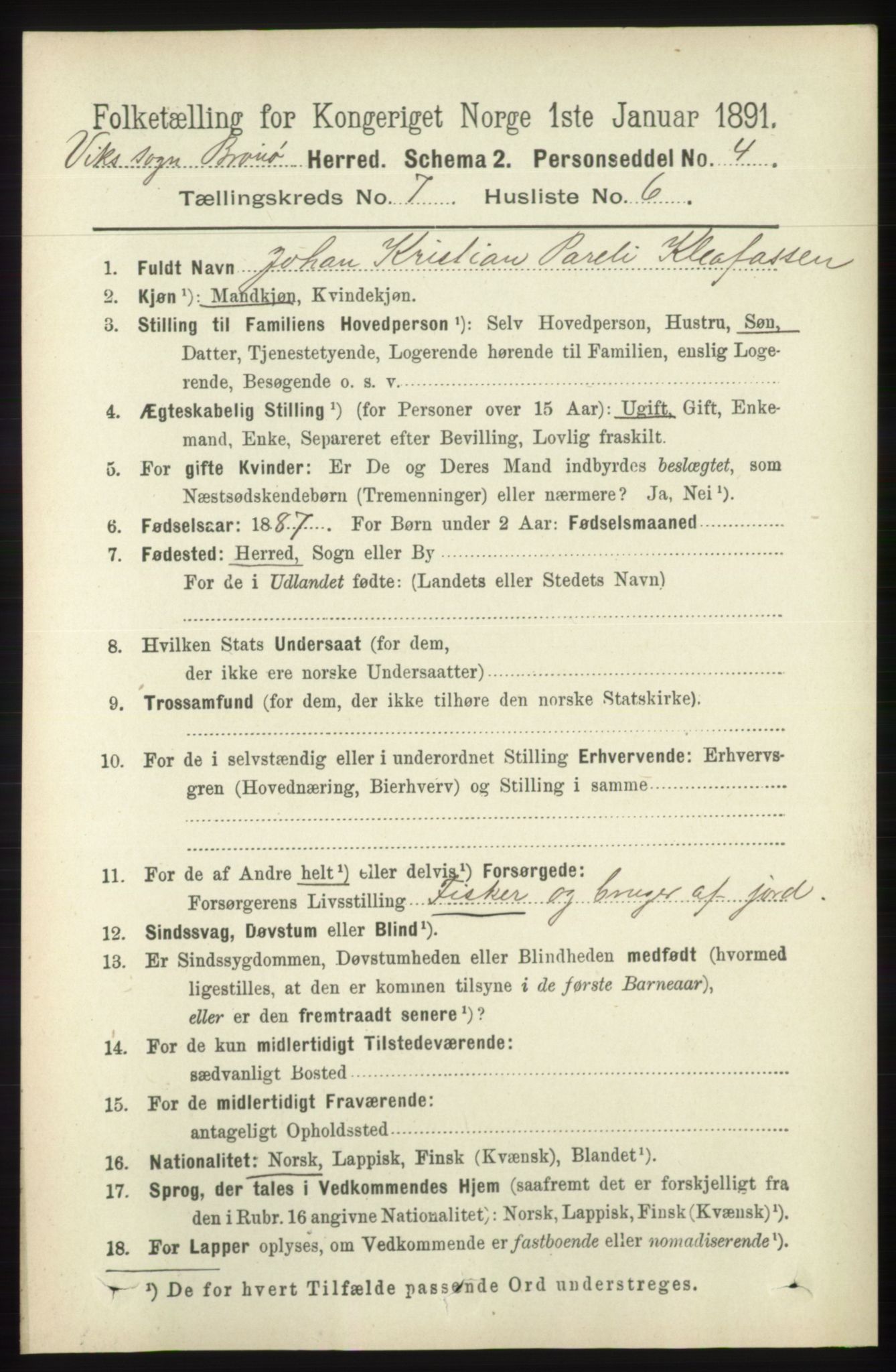 RA, 1891 census for 1814 Brønnøy, 1891, p. 3795