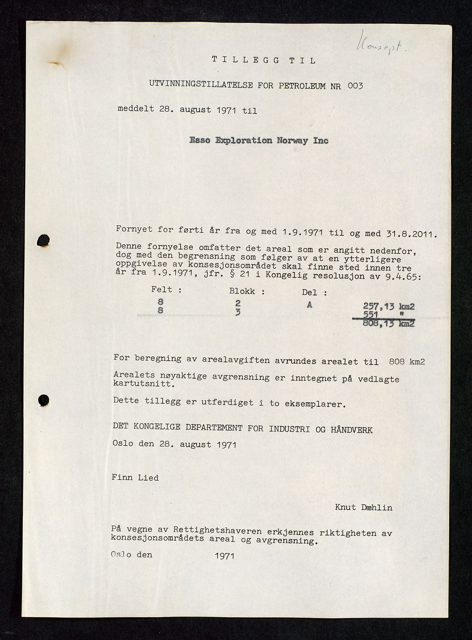 Industridepartementet, Oljekontoret, AV/SAST-A-101348/Da/L0004: Arkivnøkkel 711 - 712 Utvinningstillatelser, 1970-1971, p. 56