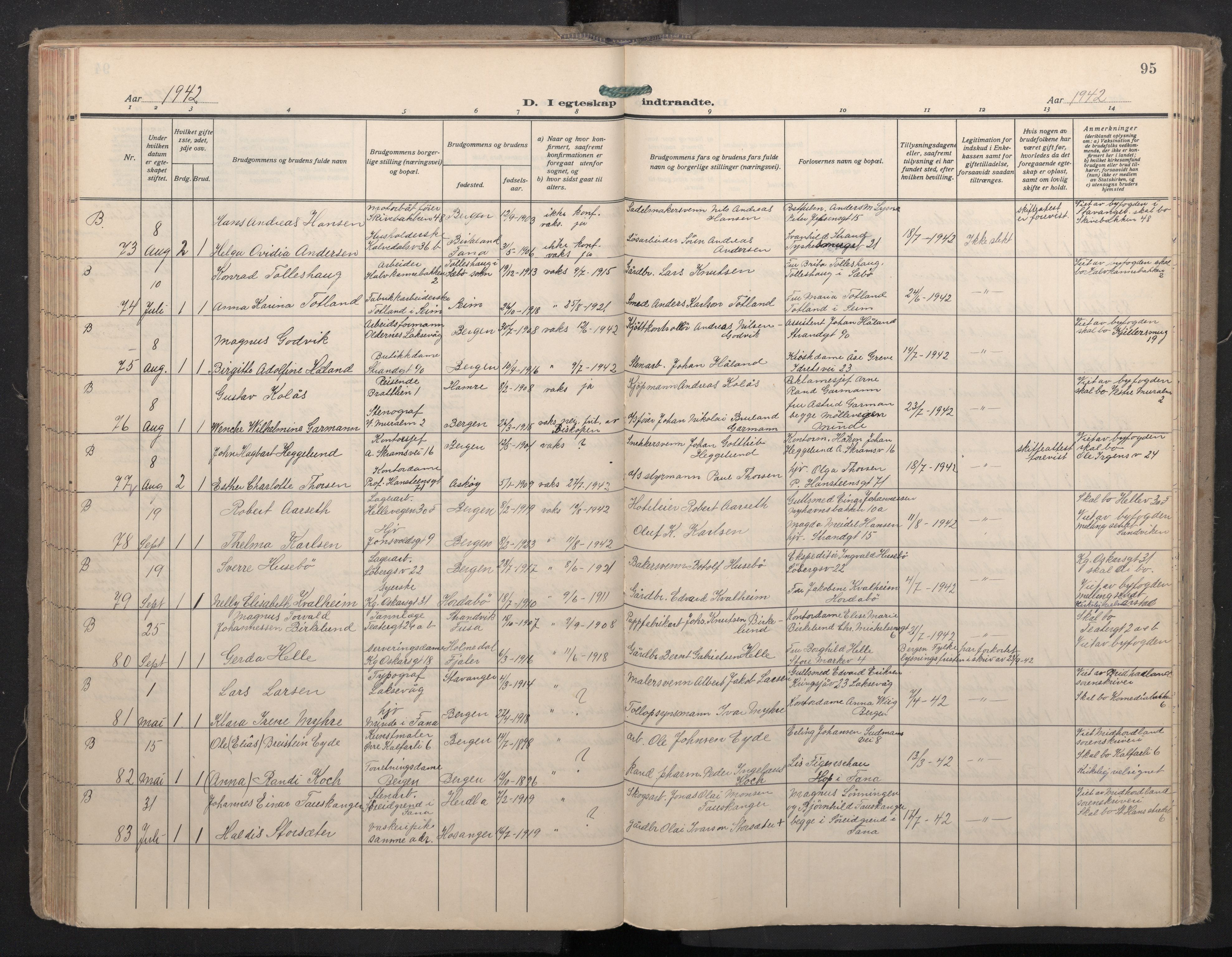 Domkirken sokneprestembete, SAB/A-74801/H/Haa: Parish register (official) no. D 7, 1937-1950, p. 94b-95a