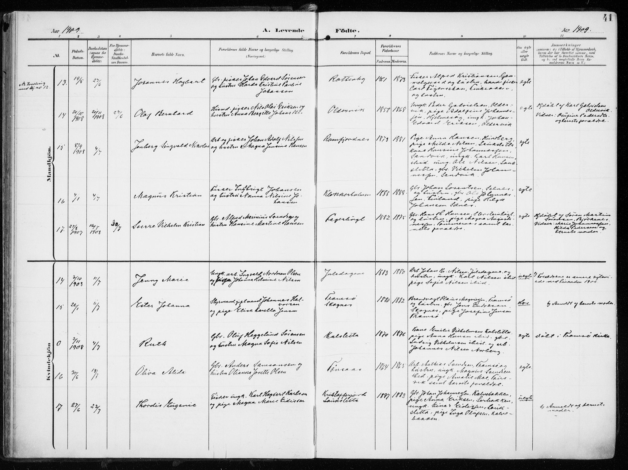 Tromsøysund sokneprestkontor, AV/SATØ-S-1304/G/Ga/L0007kirke: Parish register (official) no. 7, 1907-1914, p. 41