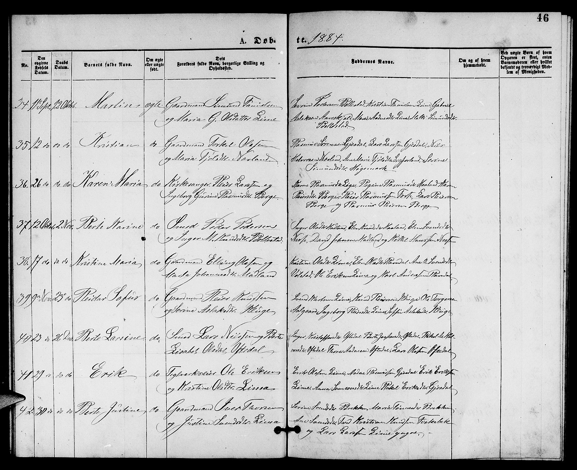 Lye sokneprestkontor, AV/SAST-A-101794/001/30BB/L0005: Parish register (copy) no. B 5, 1875-1886, p. 46