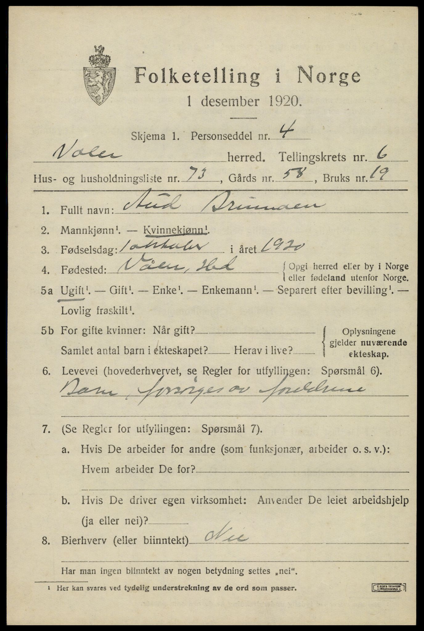 SAH, 1920 census for Våler (Hedmark), 1920, p. 7551