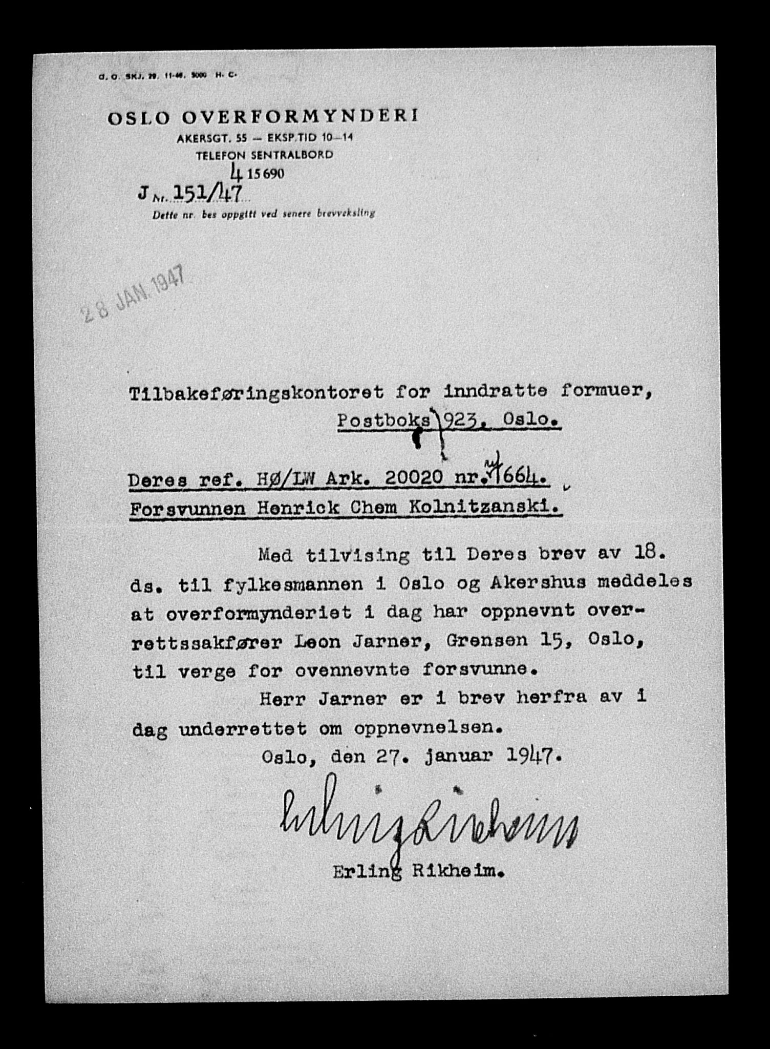 Justisdepartementet, Tilbakeføringskontoret for inndratte formuer, RA/S-1564/H/Hc/Hcd/L1002: --, 1945-1947, p. 25