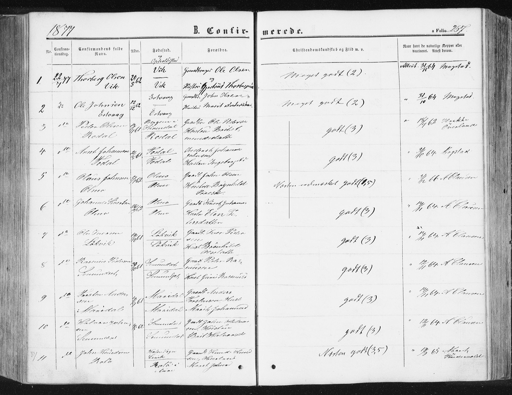 Ministerialprotokoller, klokkerbøker og fødselsregistre - Møre og Romsdal, SAT/A-1454/578/L0905: Parish register (official) no. 578A04, 1859-1877, p. 267