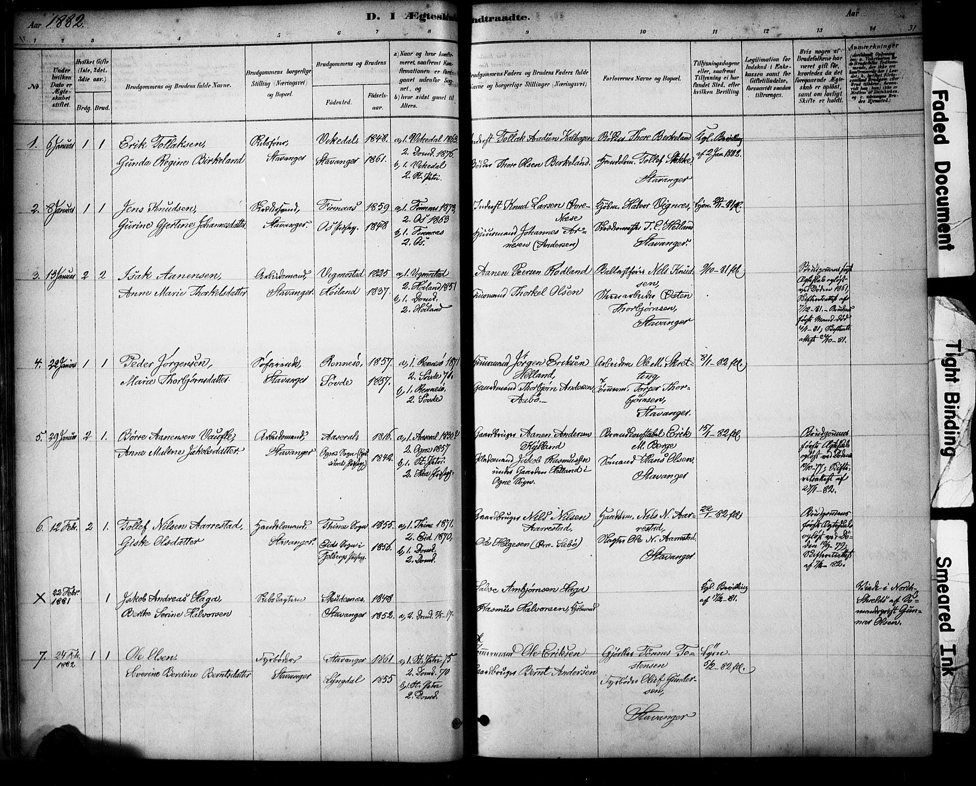 Domkirken sokneprestkontor, SAST/A-101812/001/30/30BA/L0029: Parish register (official) no. A 28, 1878-1904, p. 31