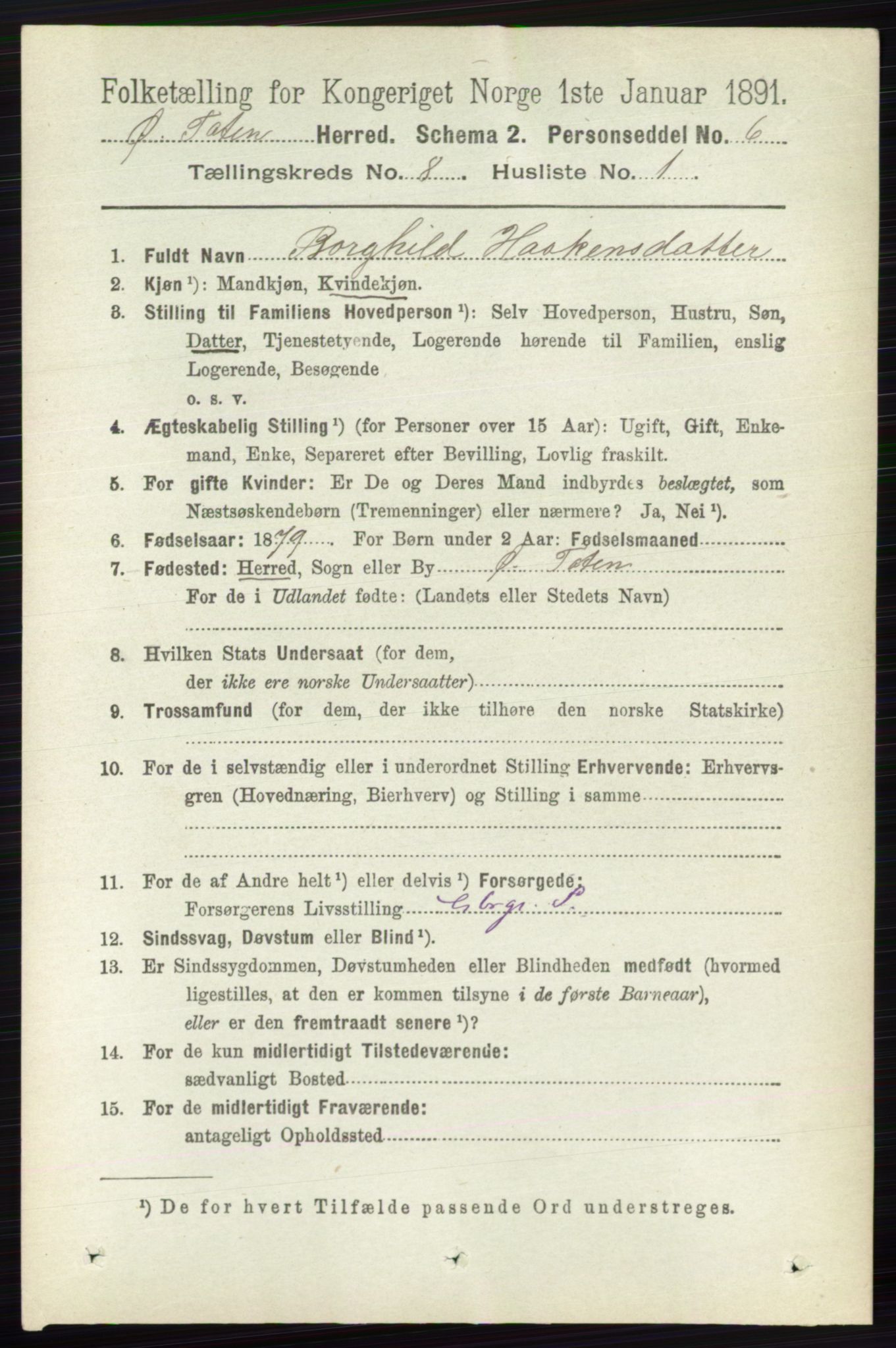 RA, 1891 census for 0528 Østre Toten, 1891, p. 5019