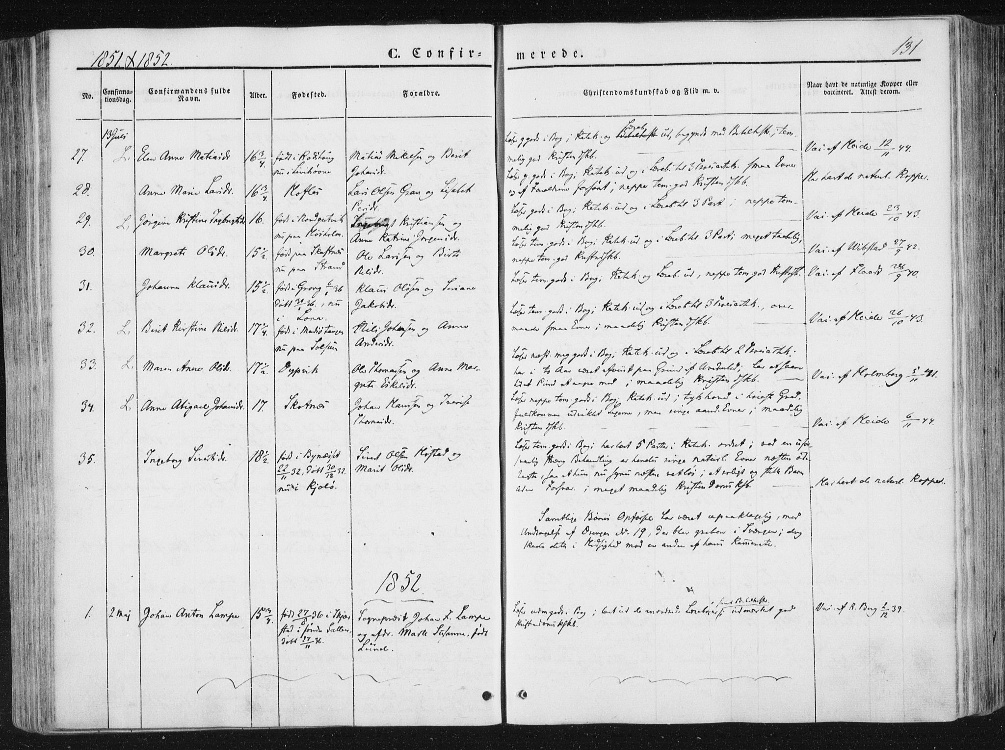 Ministerialprotokoller, klokkerbøker og fødselsregistre - Nord-Trøndelag, SAT/A-1458/780/L0640: Parish register (official) no. 780A05, 1845-1856, p. 131