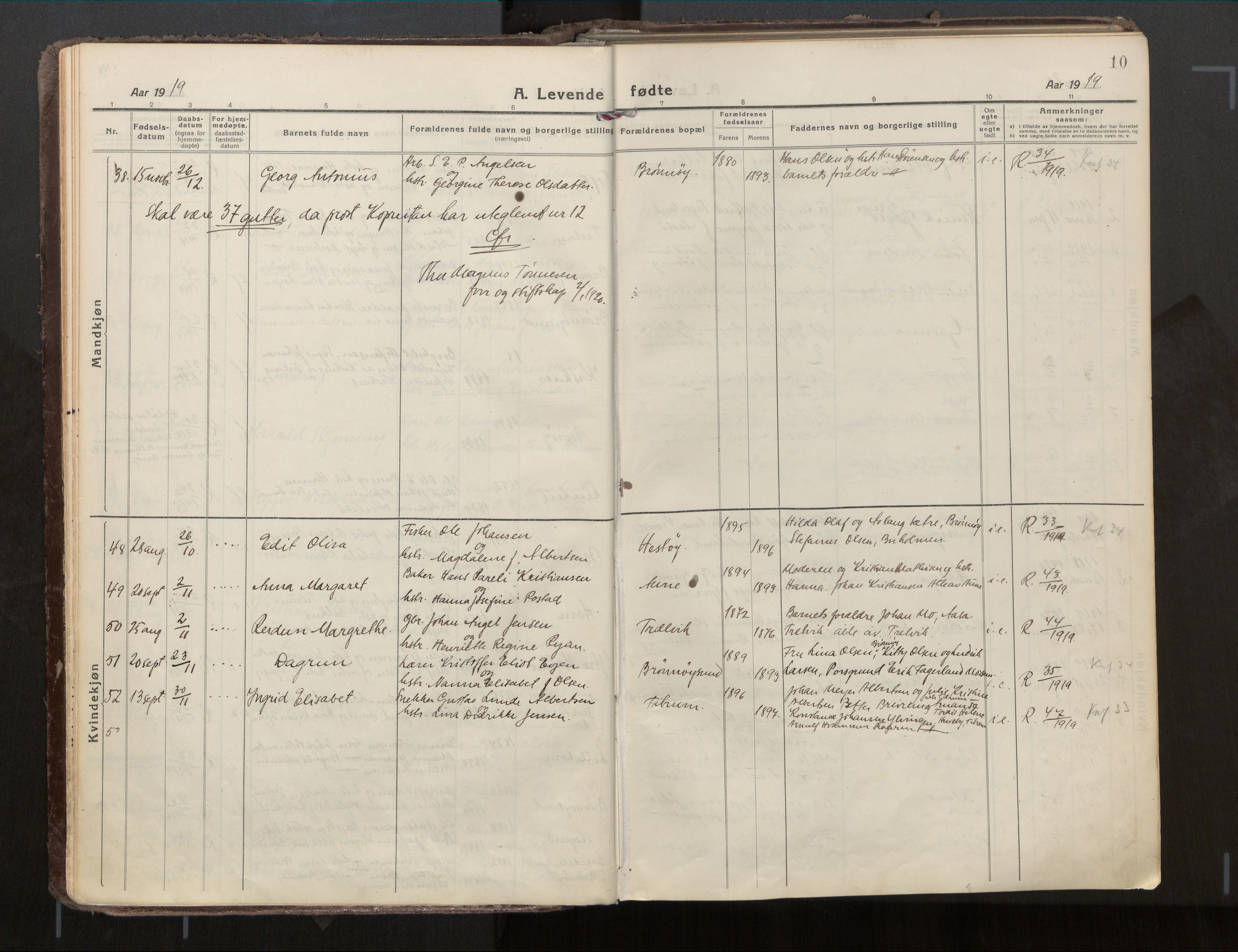 Ministerialprotokoller, klokkerbøker og fødselsregistre - Nordland, SAT/A-1459/813/L0207a: Parish register (official) no. 813A18, 1919-1927, p. 10