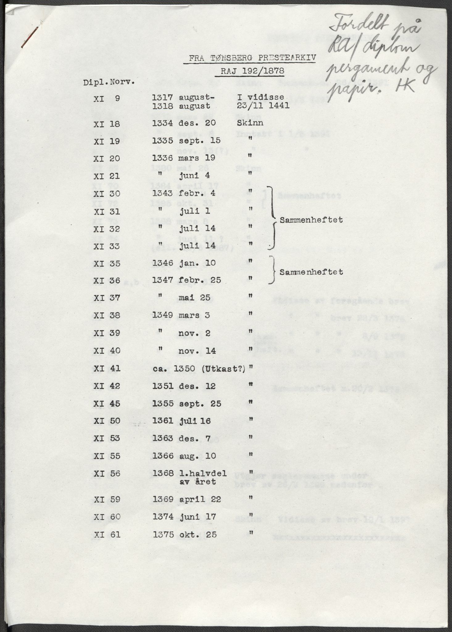 Riksarkivets diplomsamling, AV/RA-EA-5965/F15/L0022: Prestearkiv - Vestfold, 1573-1670, p. 2