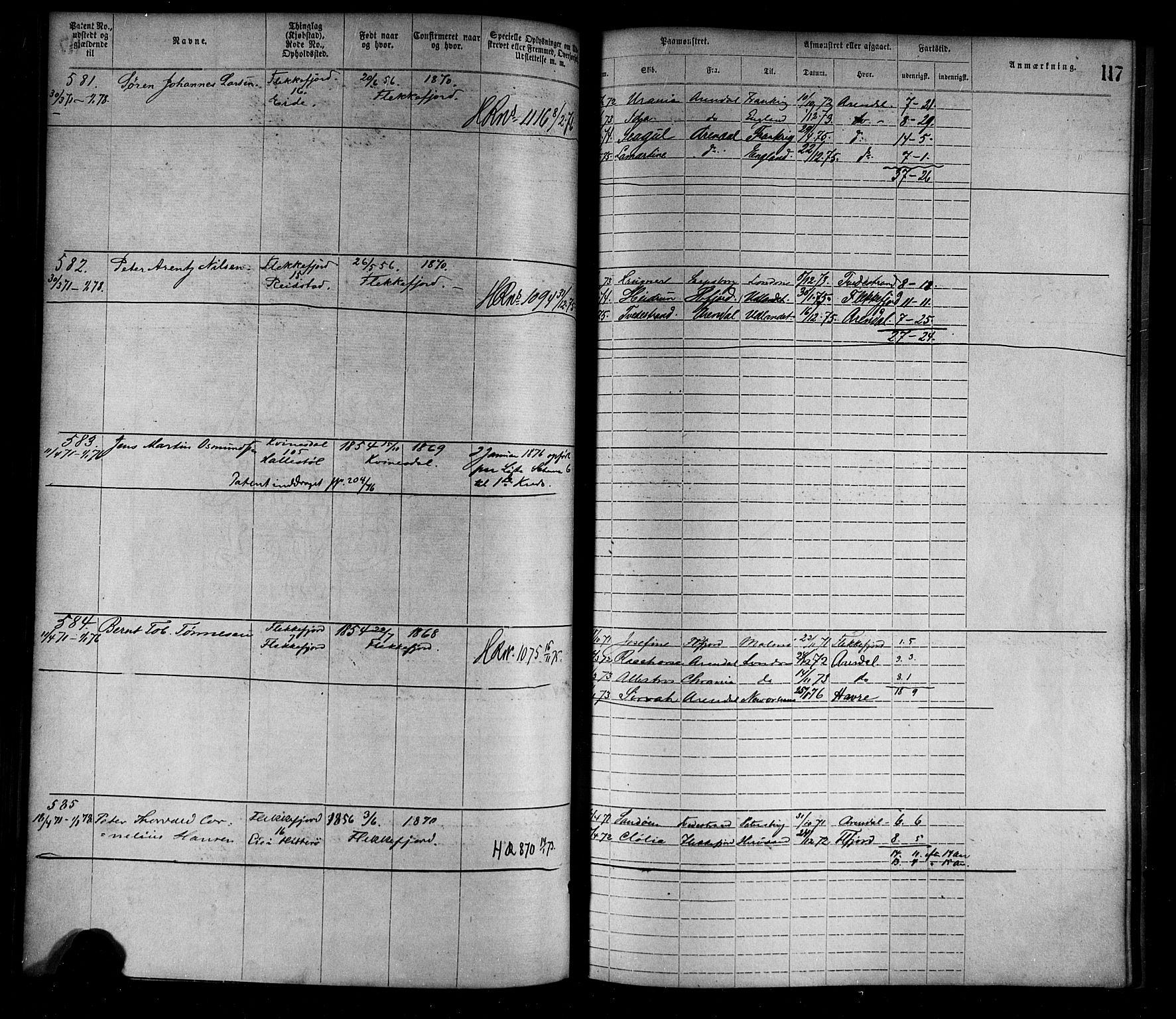 Flekkefjord mønstringskrets, AV/SAK-2031-0018/F/Fa/L0002: Annotasjonsrulle nr 1-1920 med register, N-2, 1870-1891, p. 141