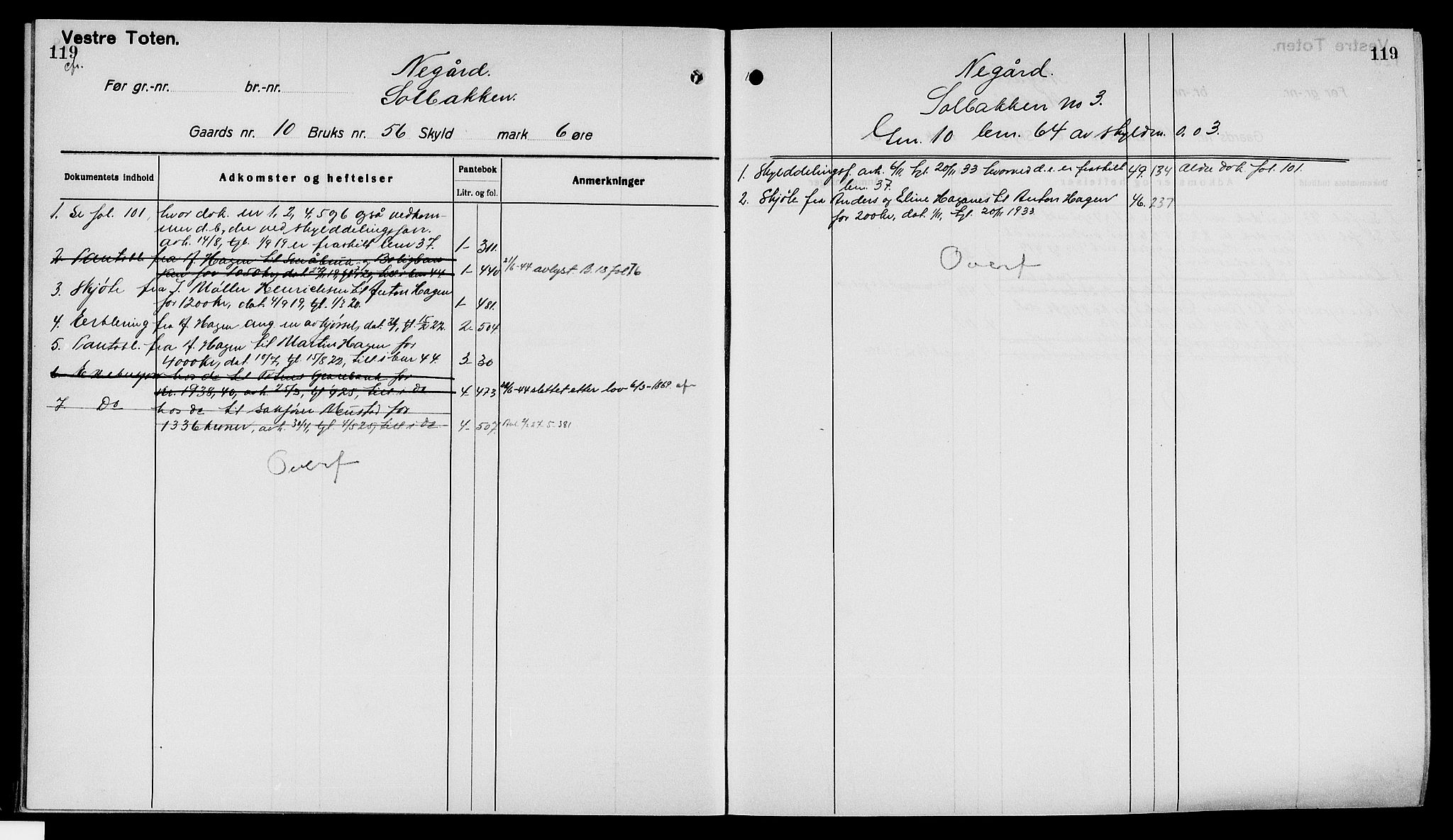 Toten tingrett, AV/SAH-TING-006/H/Ha/Haa/L0040: Mortgage register no. 40, 1925, p. 119