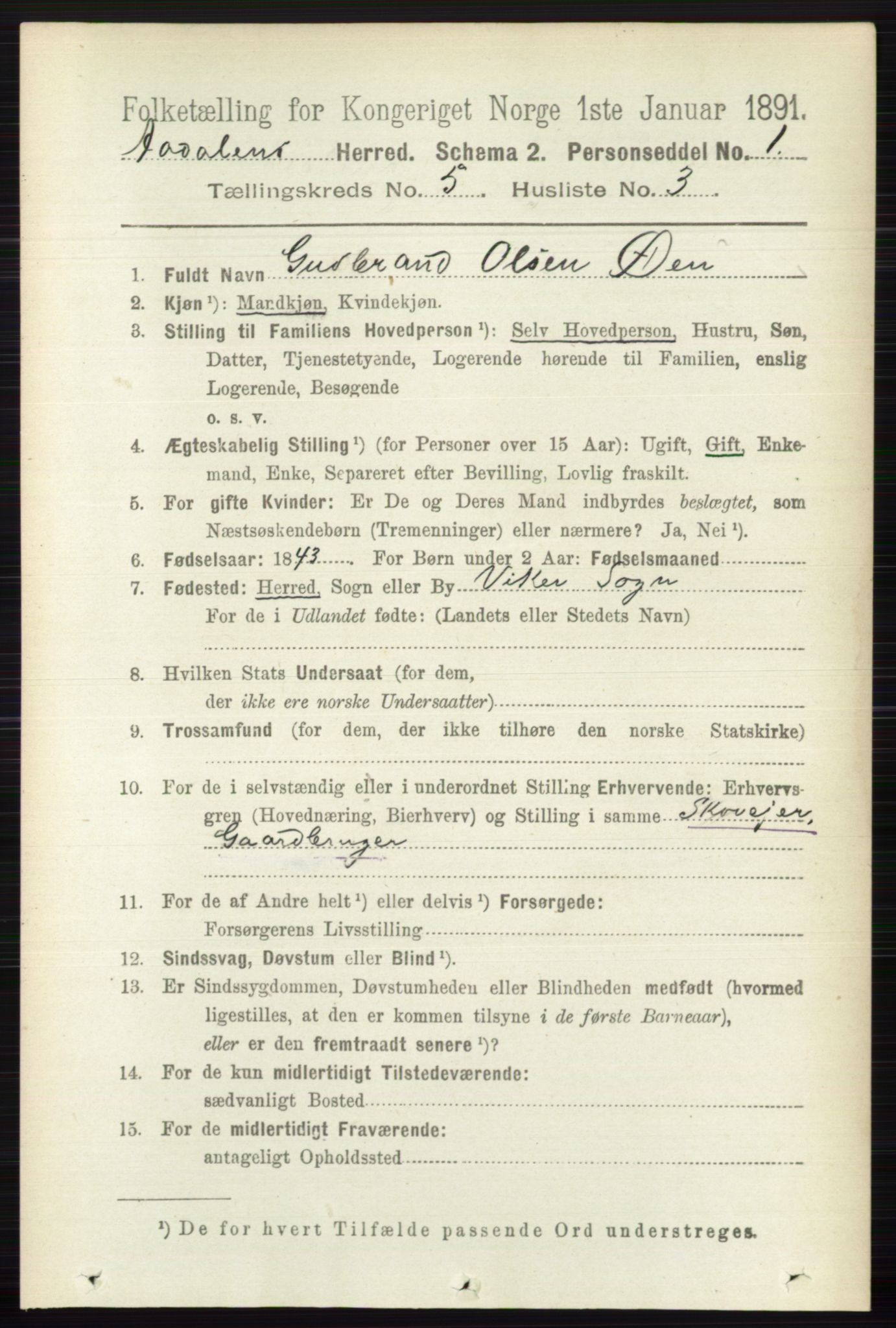 RA, 1891 census for 0614 Ådal, 1891, p. 2025