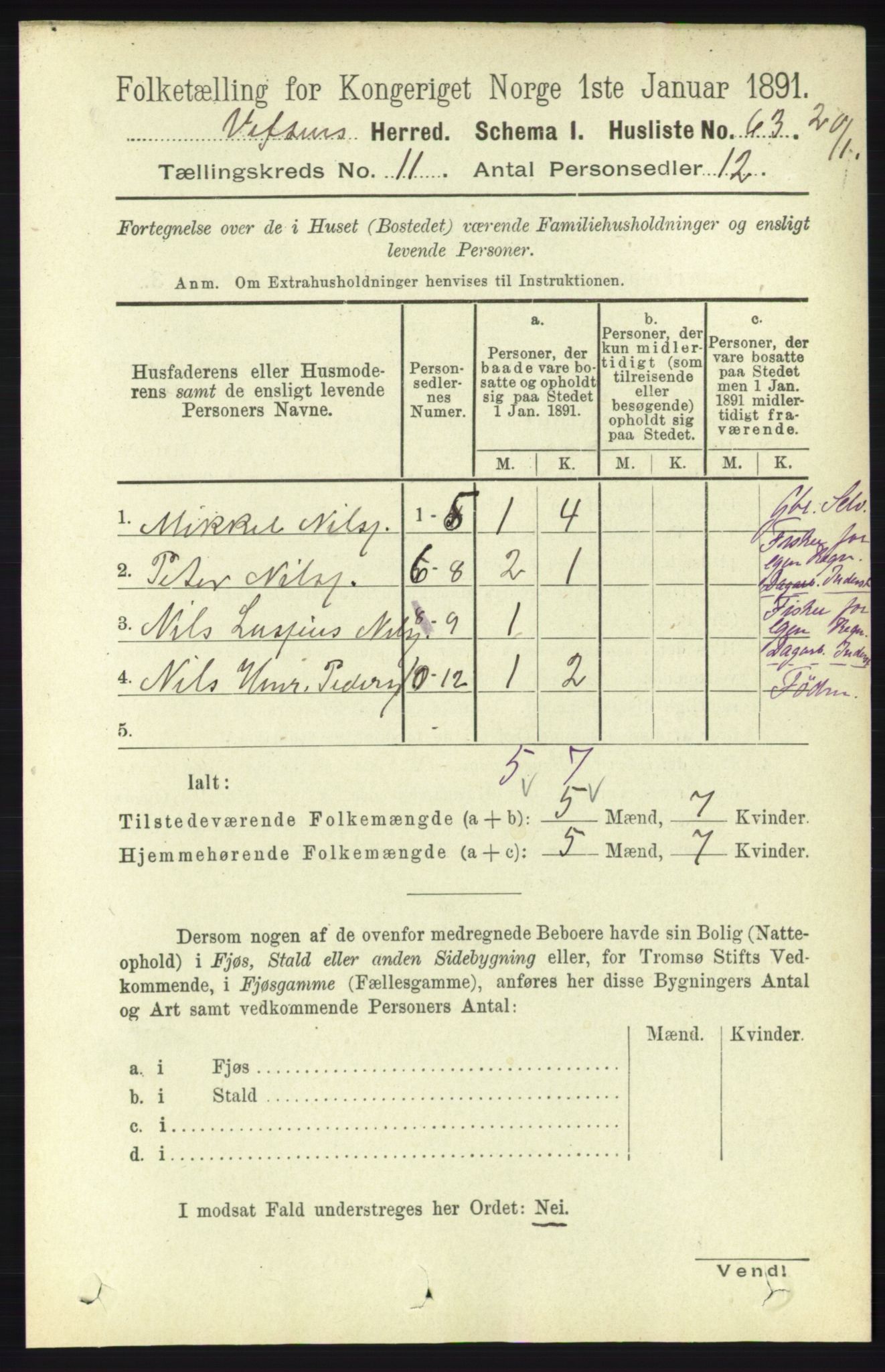 RA, 1891 census for 1824 Vefsn, 1891, p. 5655