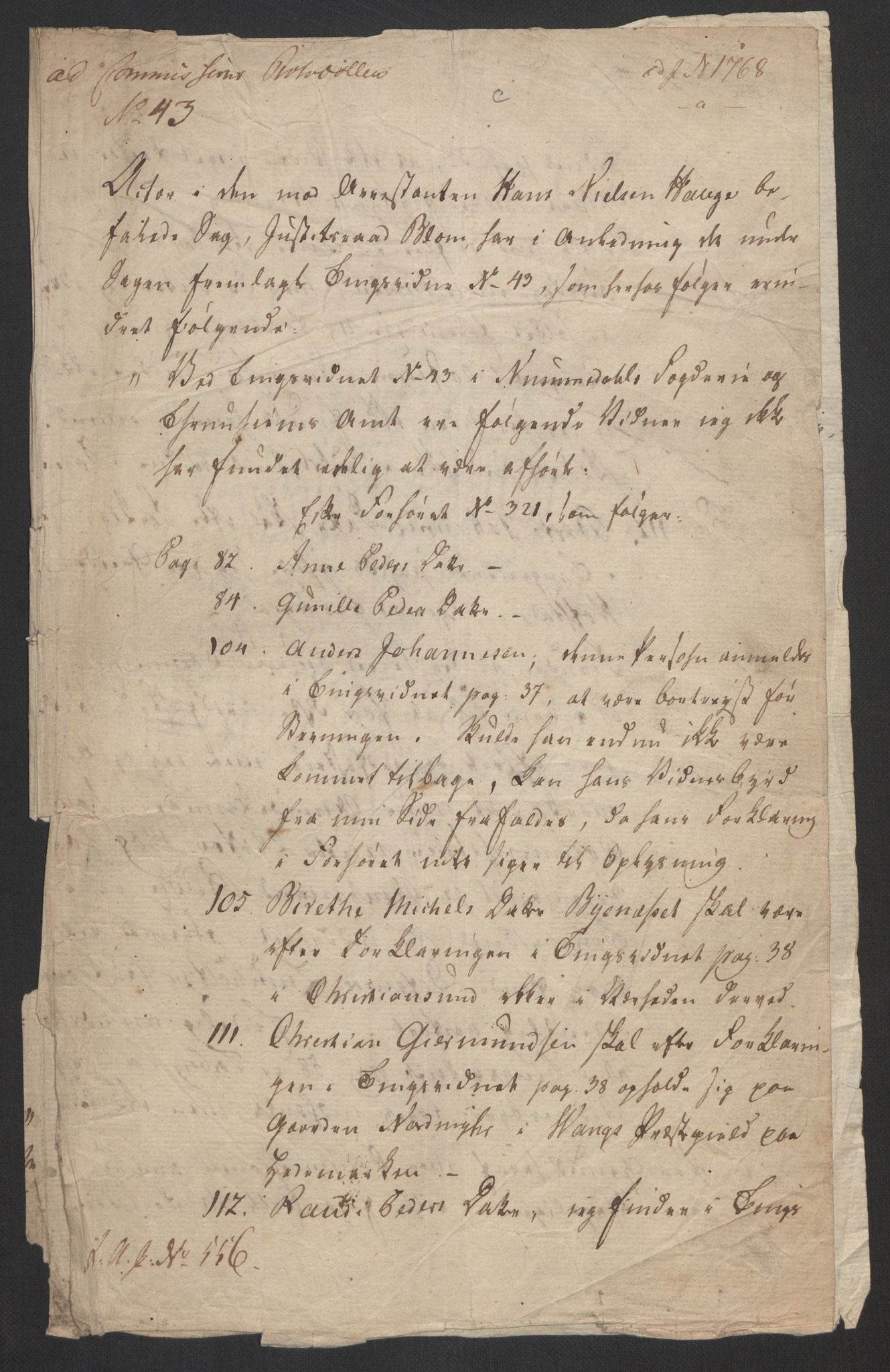 Justisdepartementet, Kommisjon i saken mot Hans Nielsen Hauge 1804, AV/RA-S-1151/D/L0005: Hans Nielsen Hauges sak, 1813, p. 225