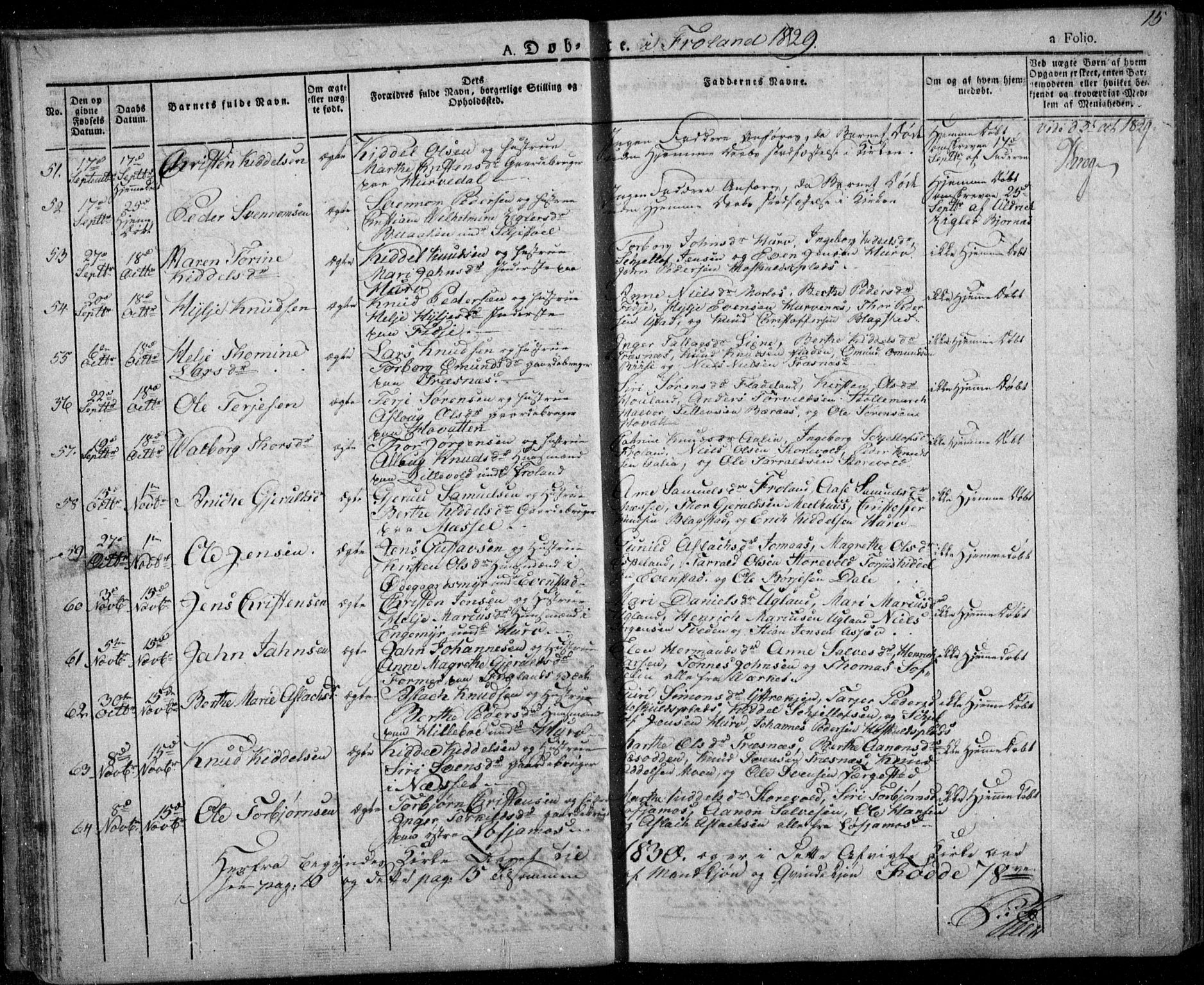 Froland sokneprestkontor, AV/SAK-1111-0013/F/Fa/L0001: Parish register (official) no. A 1, 1827-1844, p. 15