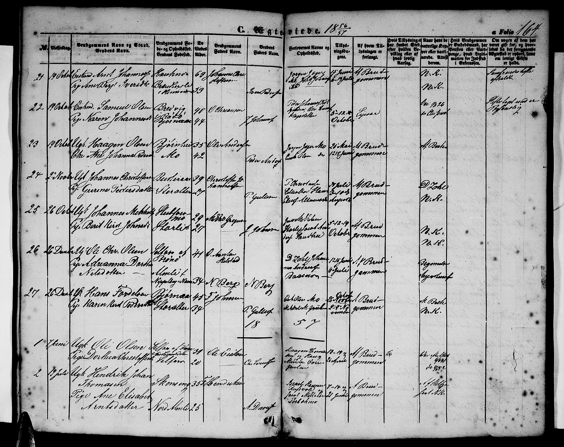 Ministerialprotokoller, klokkerbøker og fødselsregistre - Nordland, SAT/A-1459/827/L0414: Parish register (copy) no. 827C03, 1853-1865, p. 164