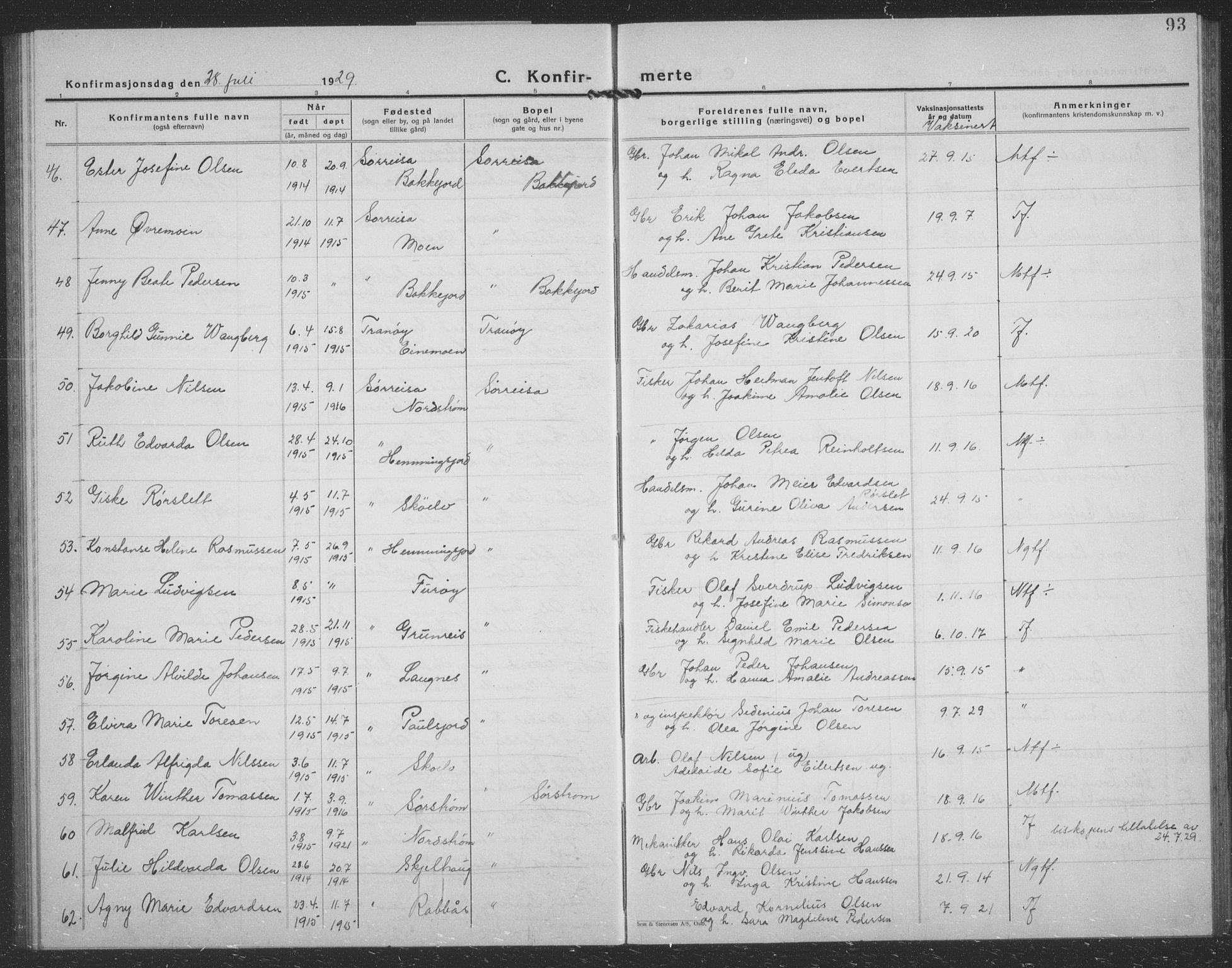 Tranøy sokneprestkontor, SATØ/S-1313/I/Ia/Iab/L0024klokker: Parish register (copy) no. 24, 1929-1943, p. 93