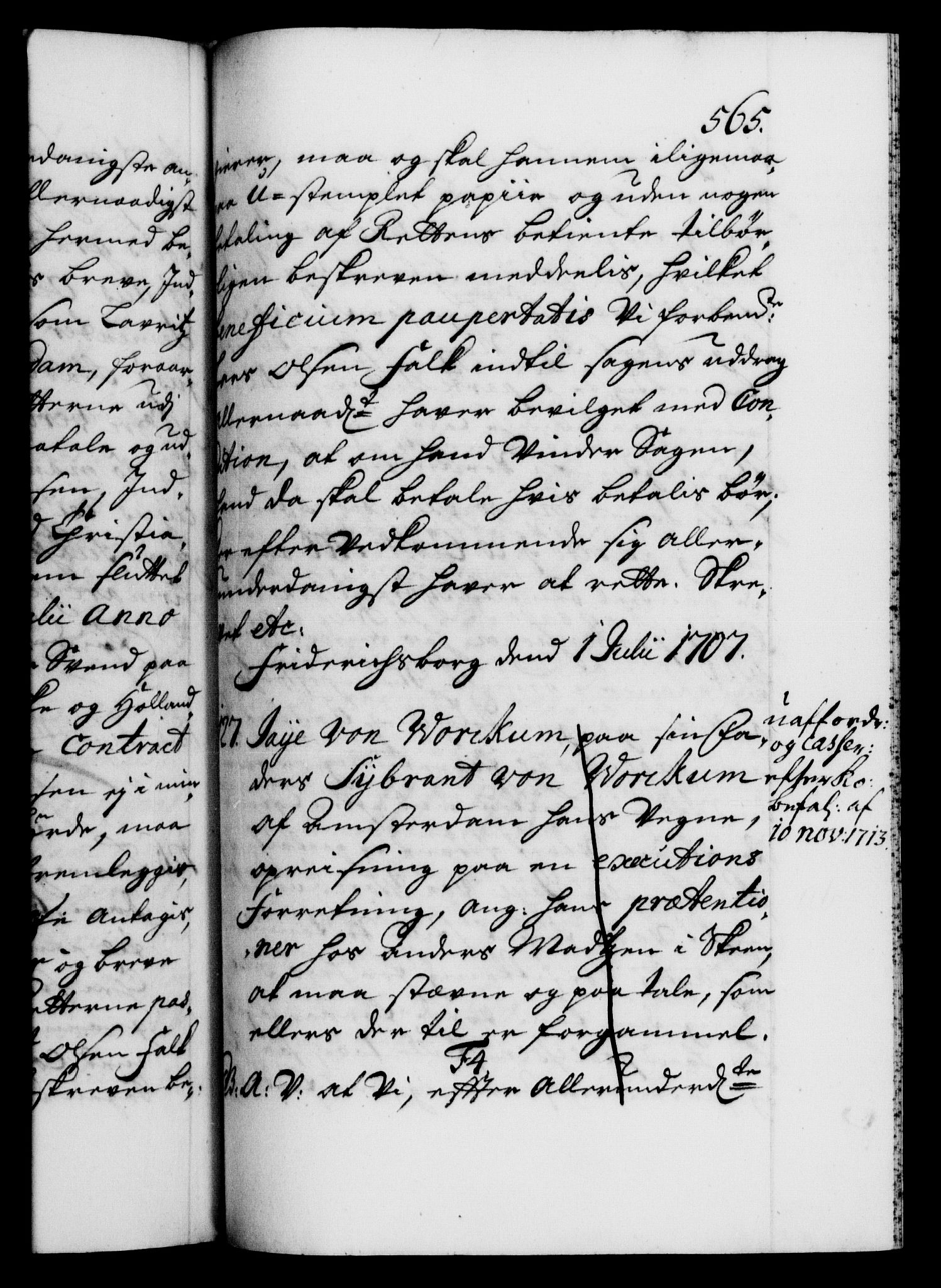 Danske Kanselli 1572-1799, AV/RA-EA-3023/F/Fc/Fca/Fcaa/L0019: Norske registre, 1704-1707, p. 565a