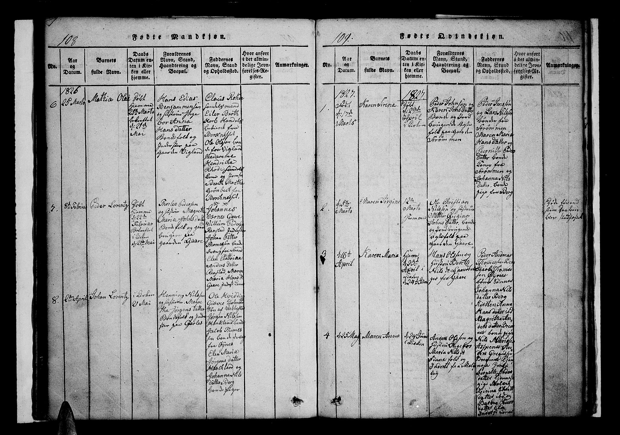 Kvæfjord sokneprestkontor, AV/SATØ-S-1323/G/Ga/Gaa/L0002kirke: Parish register (official) no. 2, 1821-1830, p. 108-109