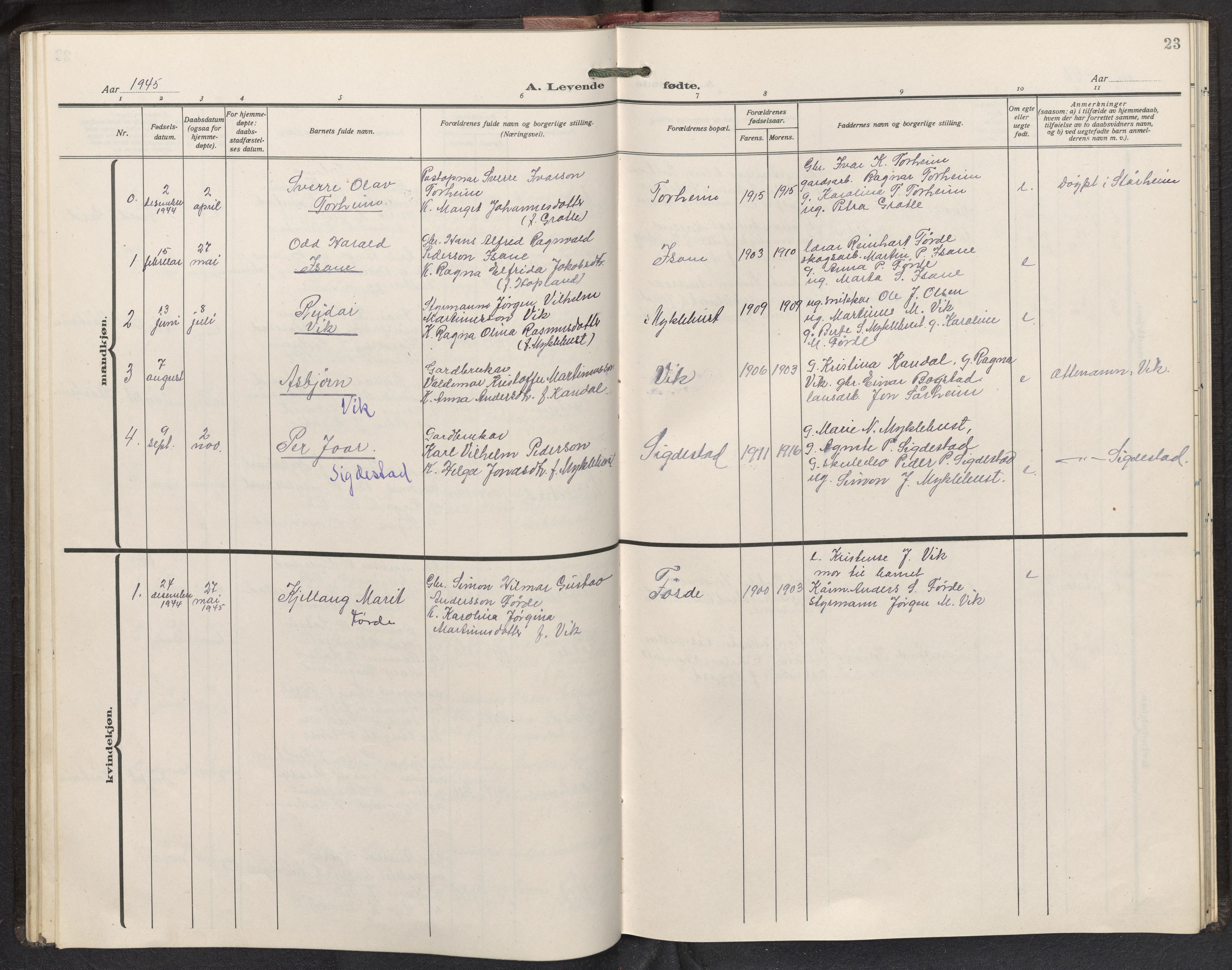 Davik sokneprestembete, AV/SAB-A-79701/H/Hab/Habd/L0003: Parish register (copy) no. D 3, 1917-1953, p. 22b-23a