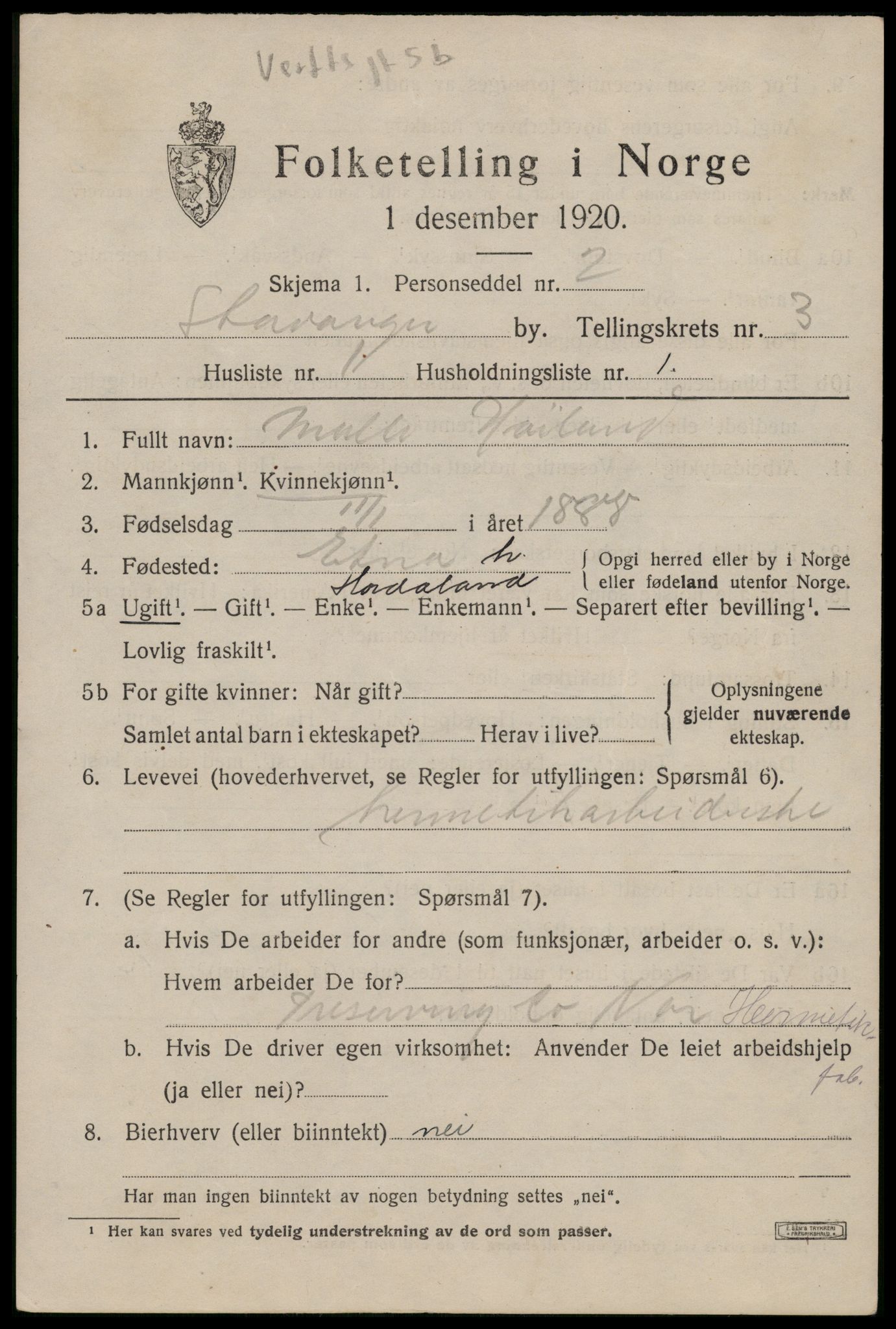 SAST, 1920 census for Stavanger, 1920, p. 35468