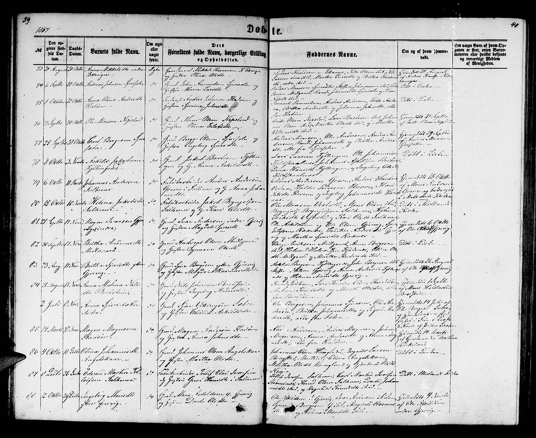 Hamre sokneprestembete, SAB/A-75501/H/Ha/Hab: Parish register (copy) no. B 2, 1863-1880, p. 39-40