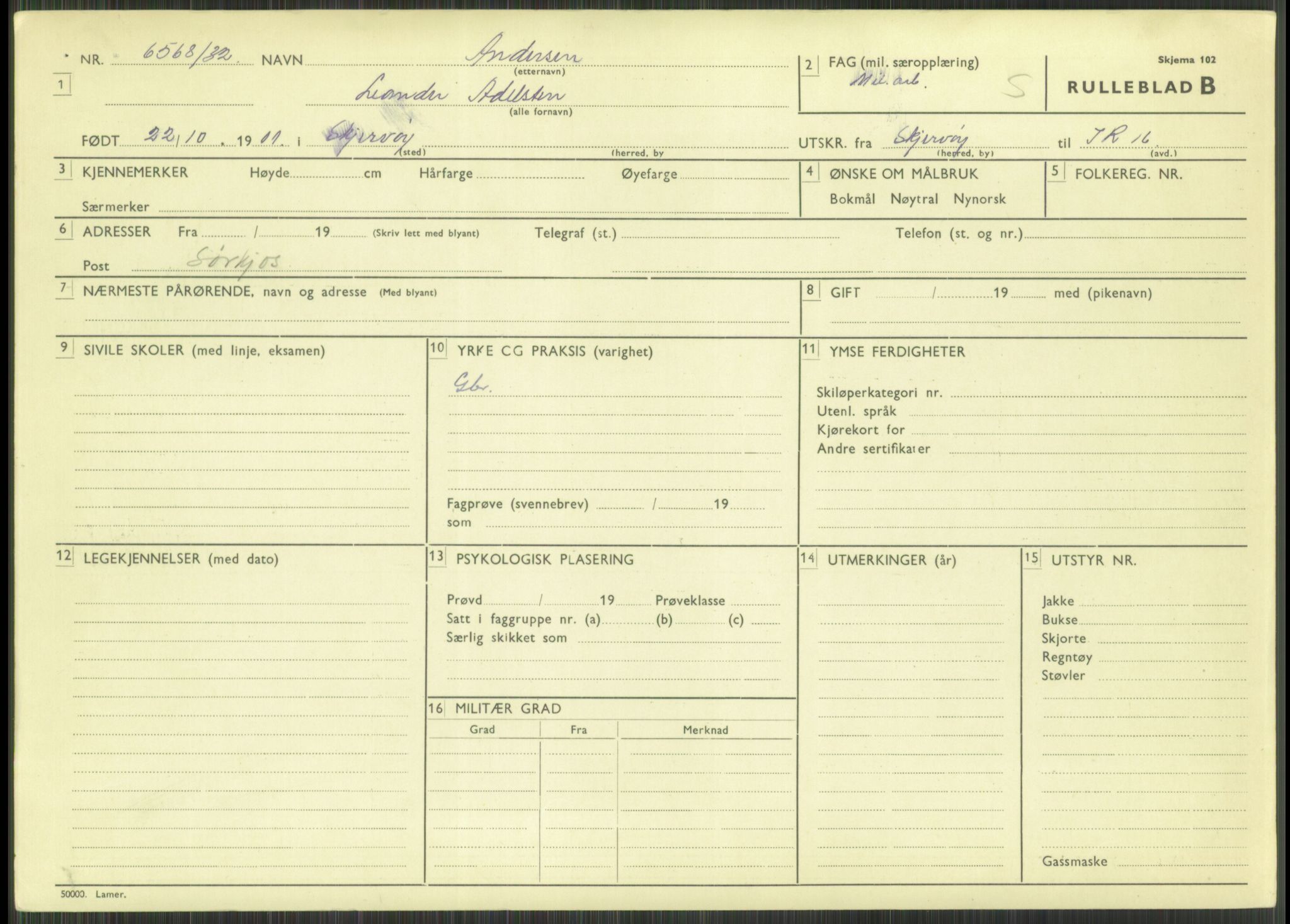 Forsvaret, Troms infanteriregiment nr. 16, AV/RA-RAFA-3146/P/Pa/L0016: Rulleblad for regimentets menige mannskaper, årsklasse 1932, 1932, p. 13