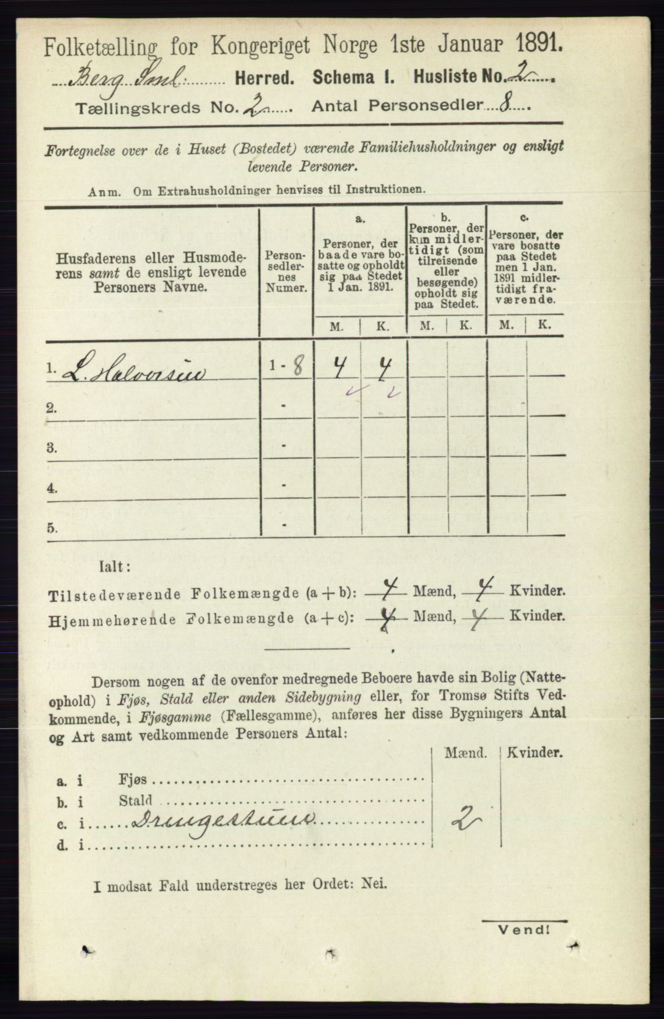 RA, 1891 census for 0116 Berg, 1891, p. 853