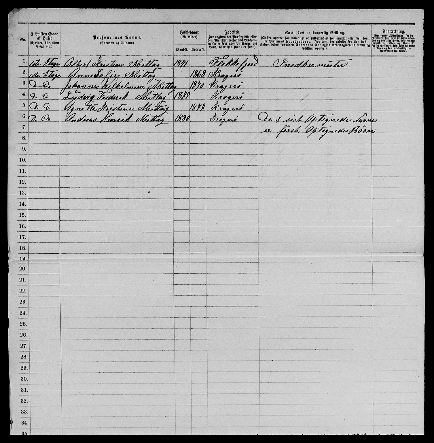 SAKO, 1885 census for 0801 Kragerø, 1885, p. 1377