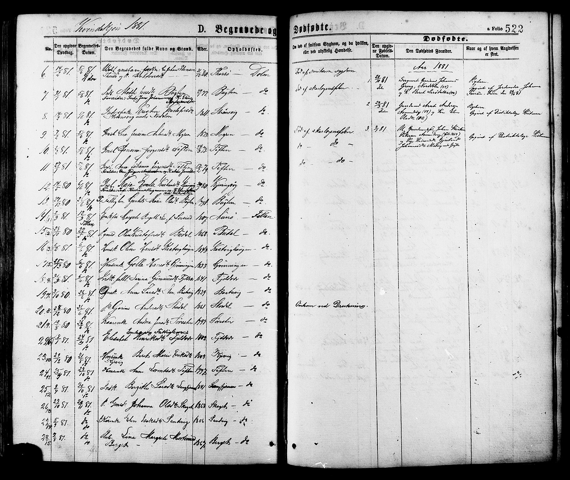 Ministerialprotokoller, klokkerbøker og fødselsregistre - Sør-Trøndelag, AV/SAT-A-1456/634/L0532: Parish register (official) no. 634A08, 1871-1881, p. 522