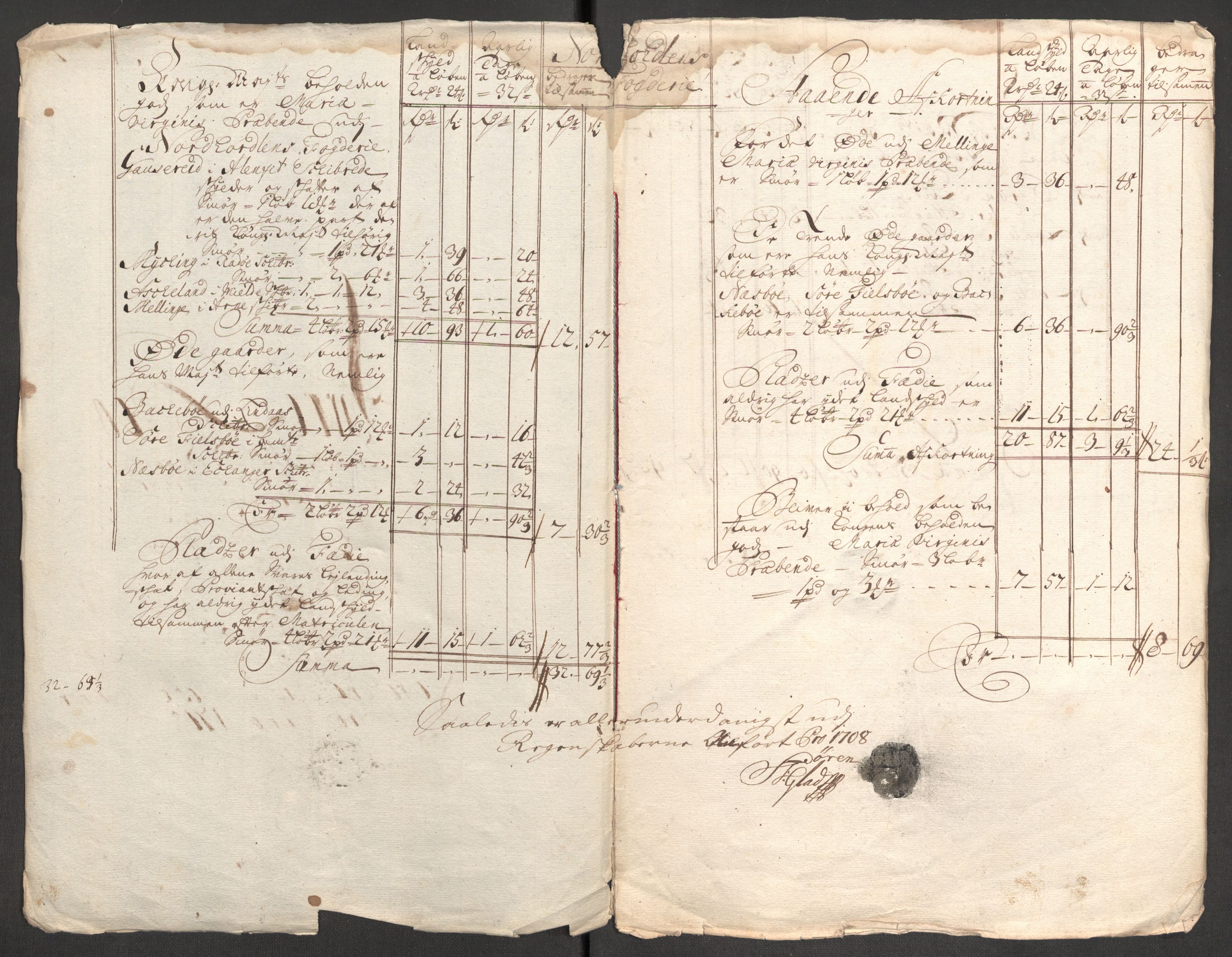 Rentekammeret inntil 1814, Reviderte regnskaper, Fogderegnskap, RA/EA-4092/R51/L3189: Fogderegnskap Nordhordland og Voss, 1708, p. 45