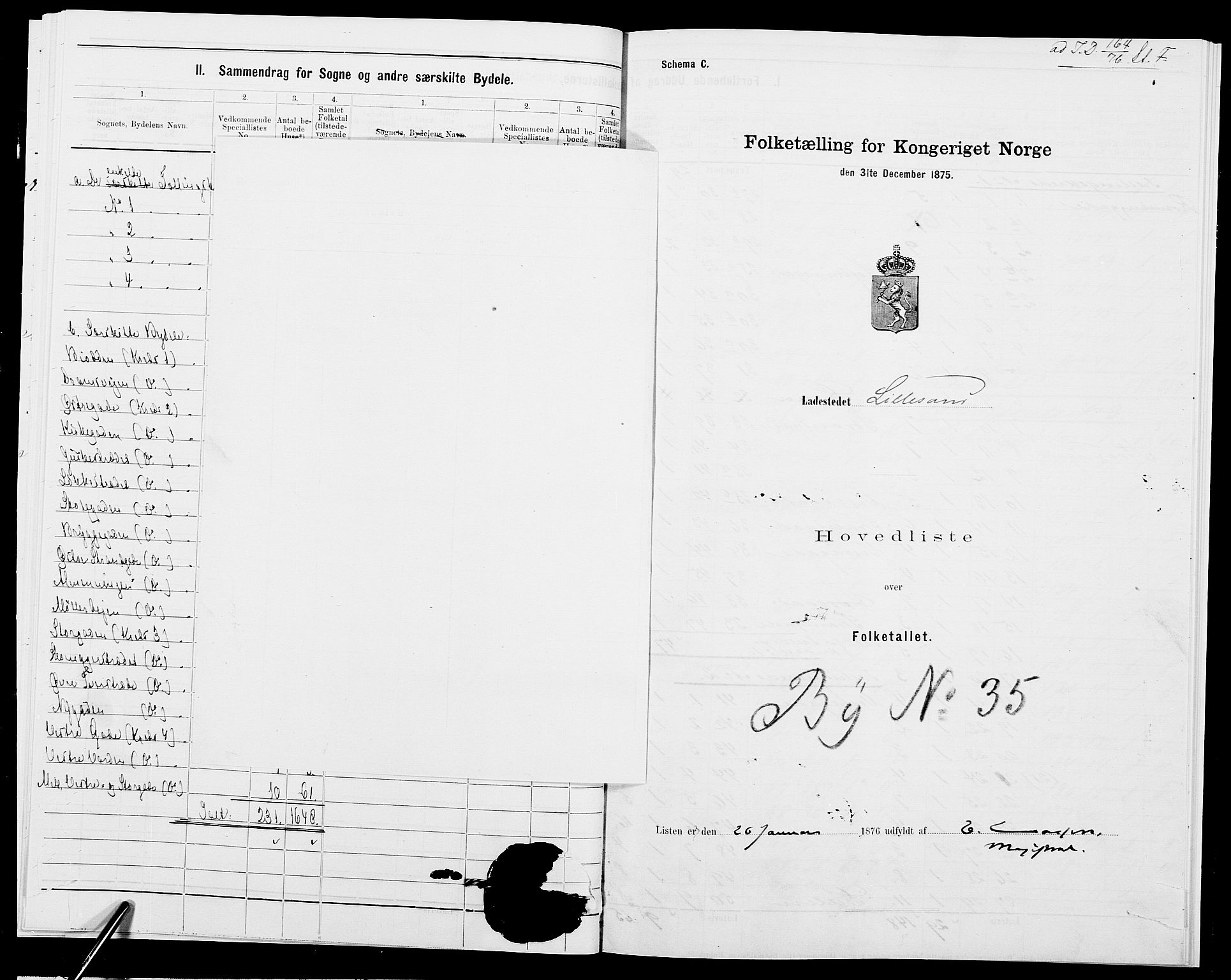 SAK, 1875 census for 0905B Vestre Moland/Lillesand, 1875, p. 1