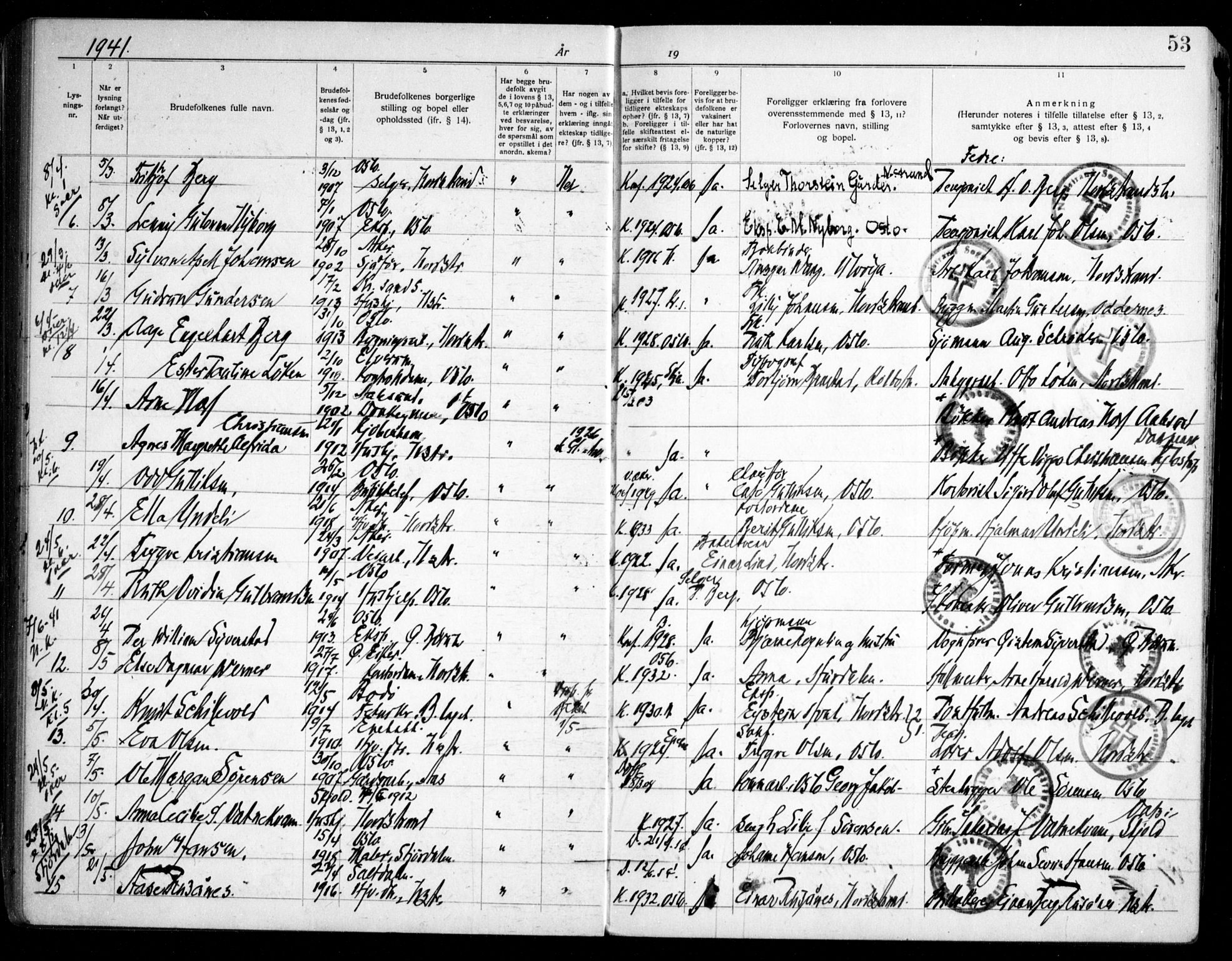 Nordstrand prestekontor Kirkebøker, SAO/A-10362a/H/Ha/L0002: Banns register no. 2, 1935-1950, p. 53