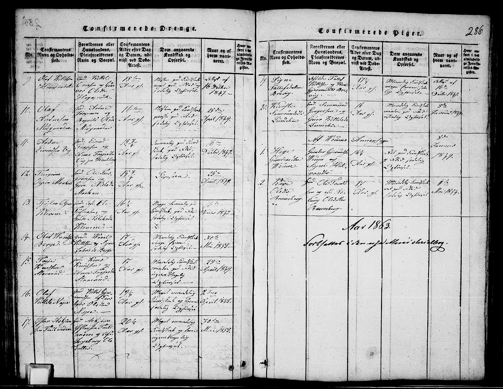 Fyresdal kirkebøker, AV/SAKO-A-263/G/Ga/L0003: Parish register (copy) no. I 3, 1815-1863, p. 286