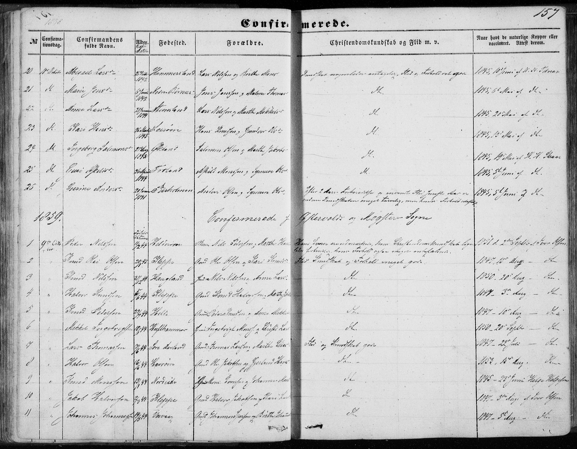 Sund sokneprestembete, SAB/A-99930: Parish register (official) no. A 14, 1850-1866, p. 157