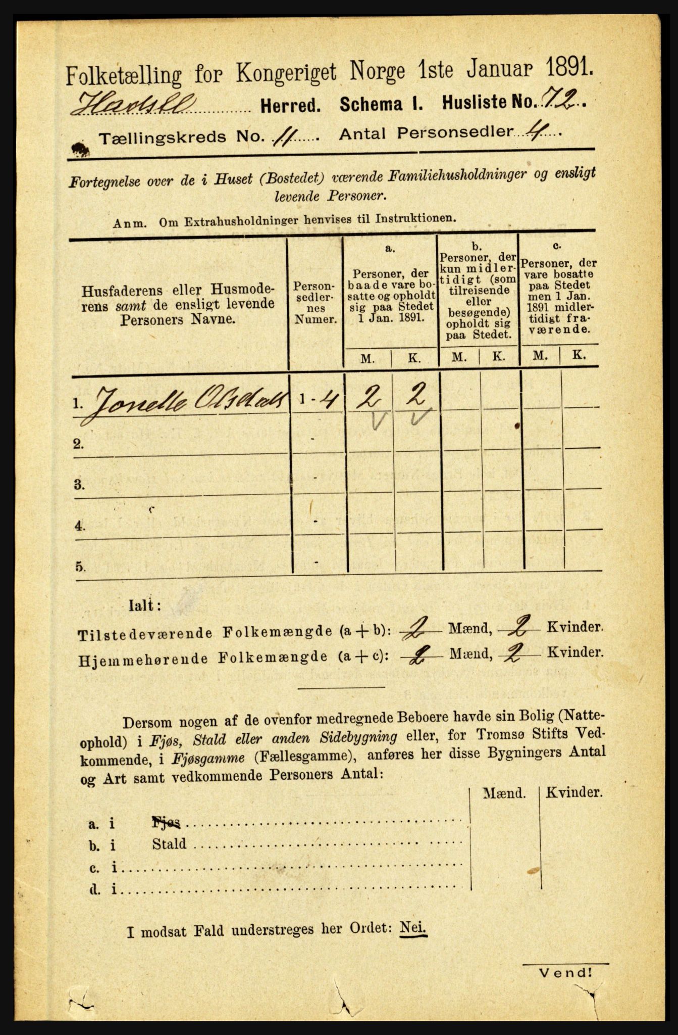 RA, 1891 census for 1866 Hadsel, 1891, p. 4714