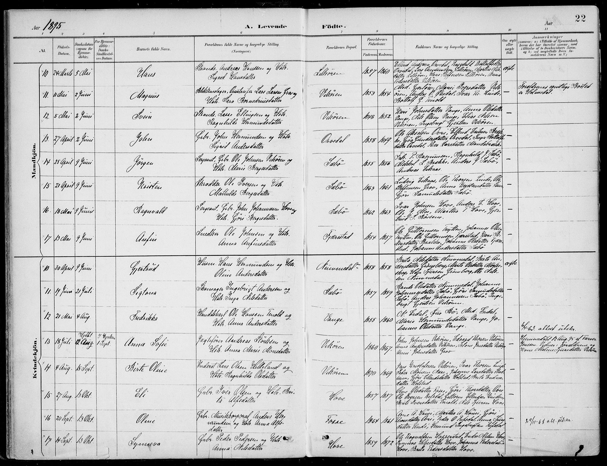 Vik sokneprestembete, AV/SAB-A-81501/H/Haa/Haab/L0002: Parish register (official) no. B  2, 1891-1907, p. 22