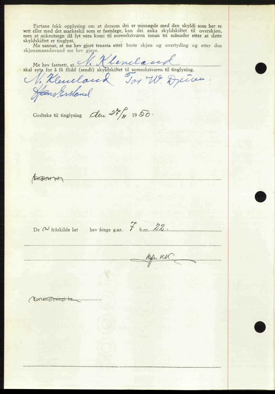 Sunnhordland sorenskrivar, AV/SAB-A-2401: Mortgage book no. A95, 1950-1950, Diary no: : 3380/1950