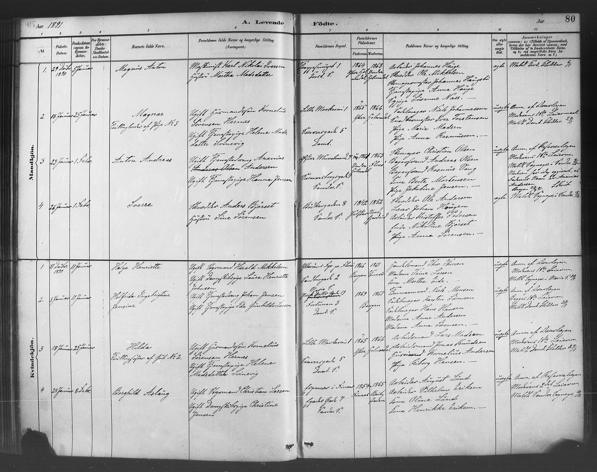 Fødselsstiftelsens sokneprestembete*, SAB/-: Parish register (official) no. A 2, 1884-1900, p. 80