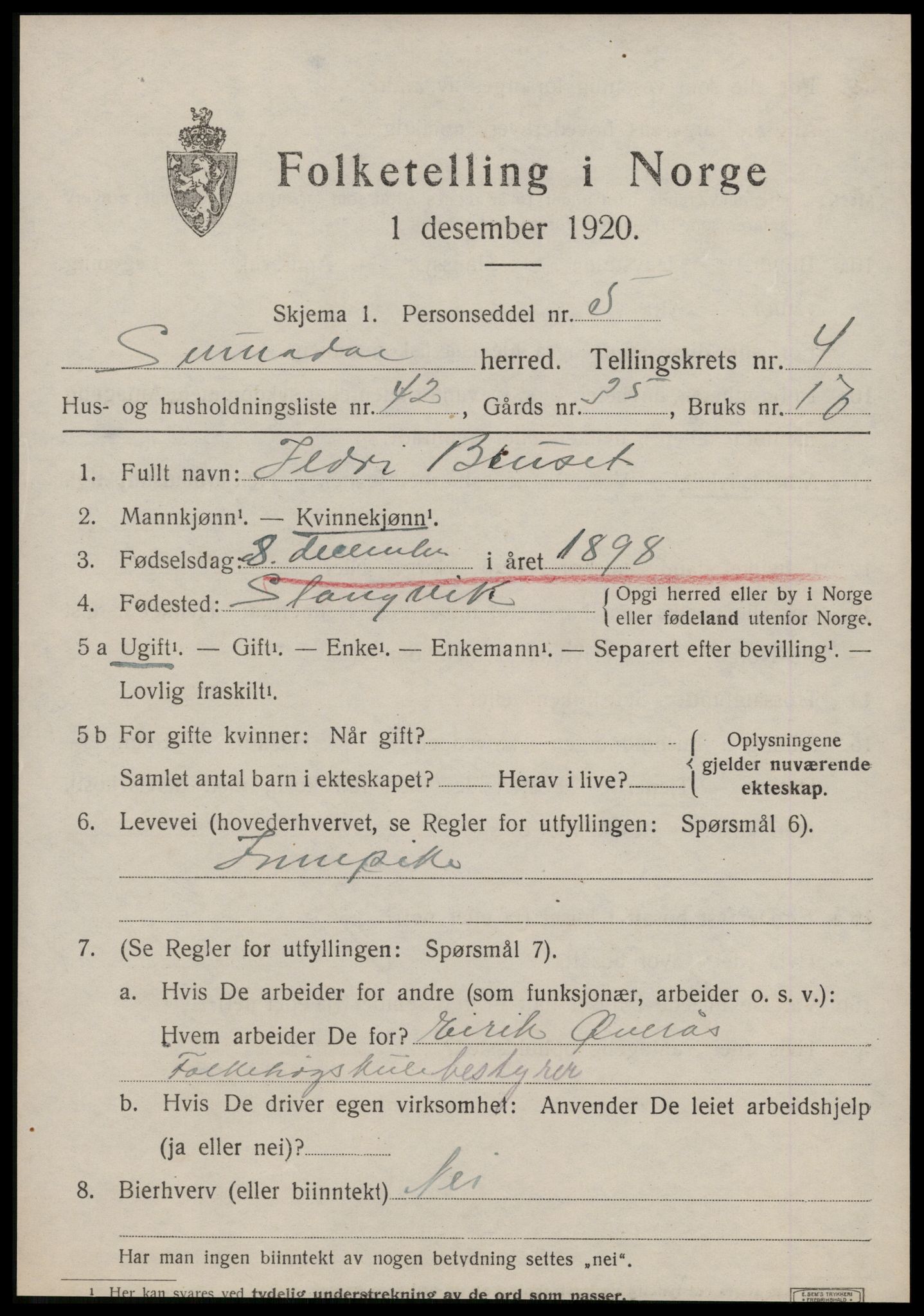 SAT, 1920 census for Surnadal, 1920, p. 3527